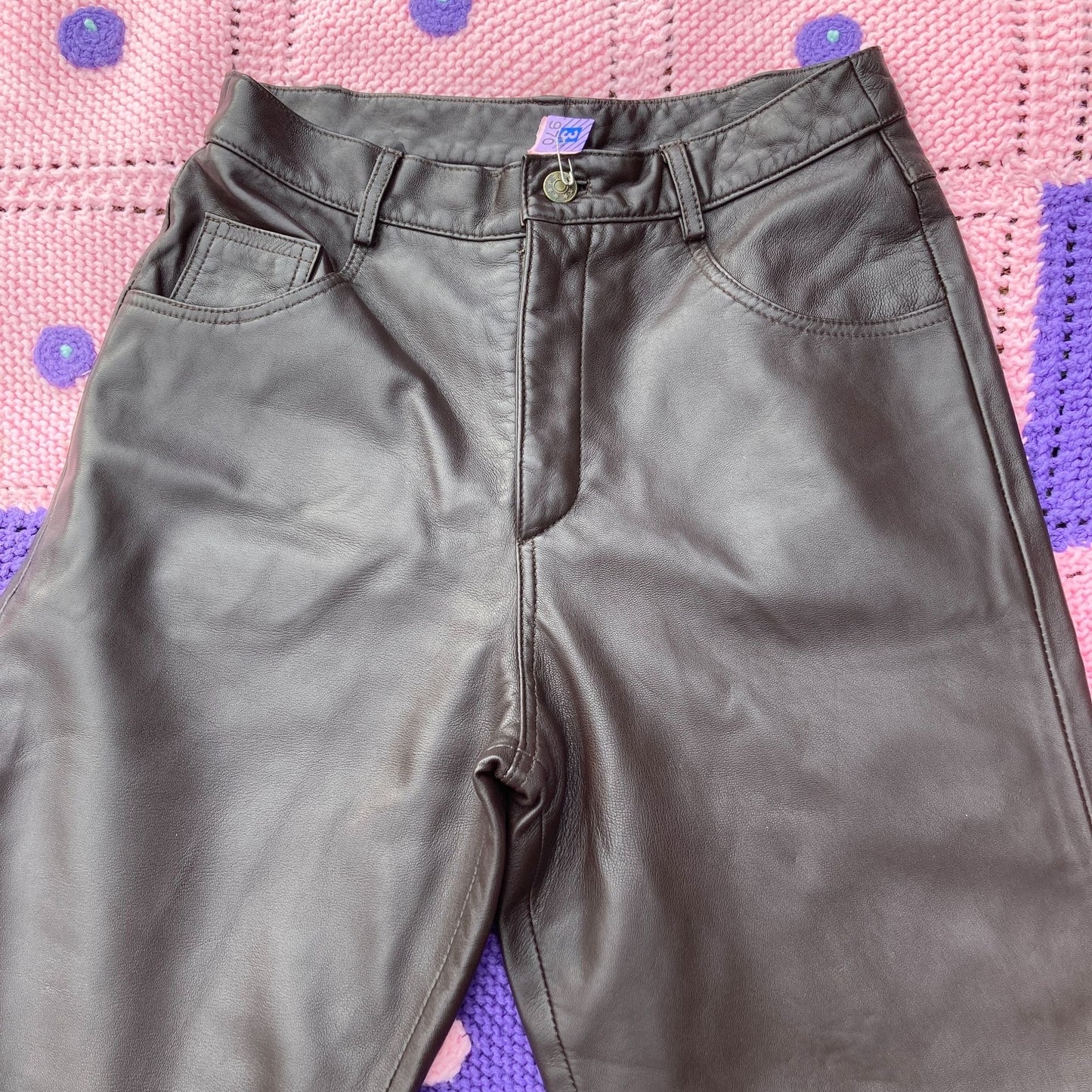 vintage y2k leather pants dark brown Studio West trousers pants 2000s straight leg 28 - 29 in waist