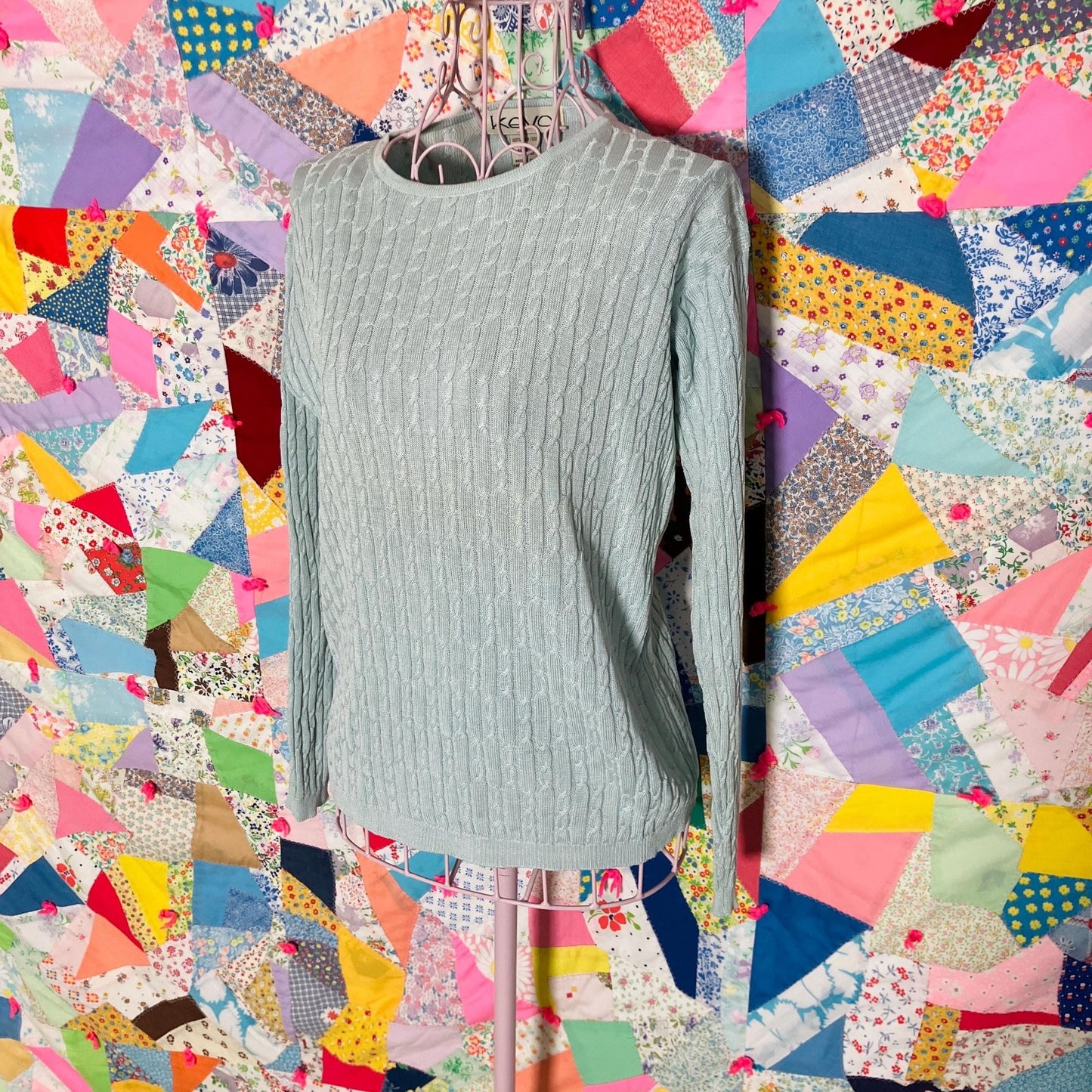 Vintage y2k sweater silk | XS - S | sea foam green v neck cable knit kevo pastel blue green