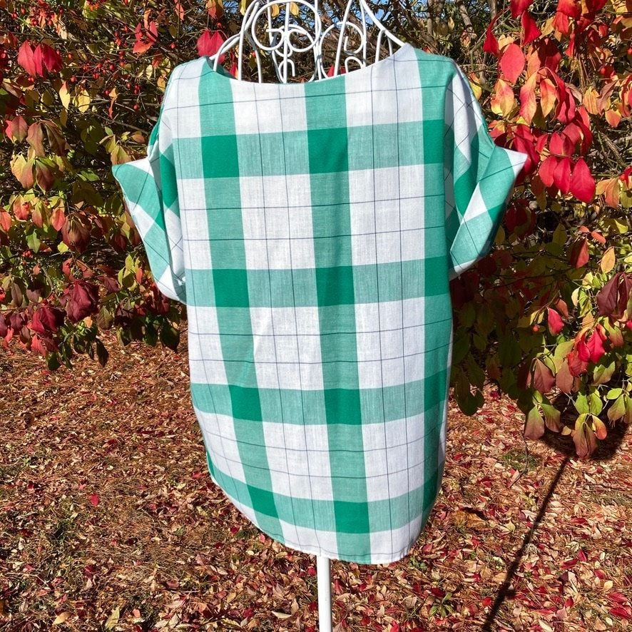 Vintage 90s Wrangler plaid top |S-M| green white 1990s sleeveless cotton top shirt blouse boxy