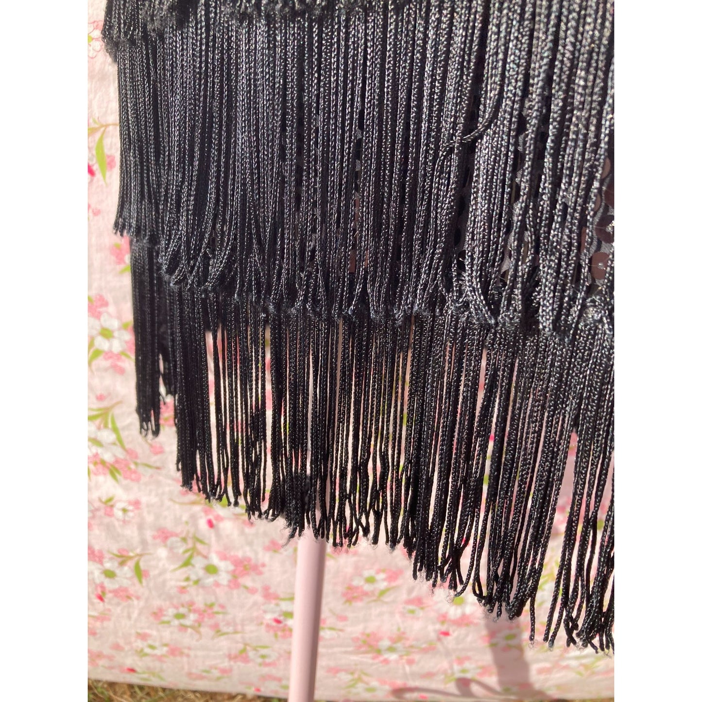 80s 90s black dress sequin fringe | S-M | party spaghetti strap Flirtations Alfred Angelo