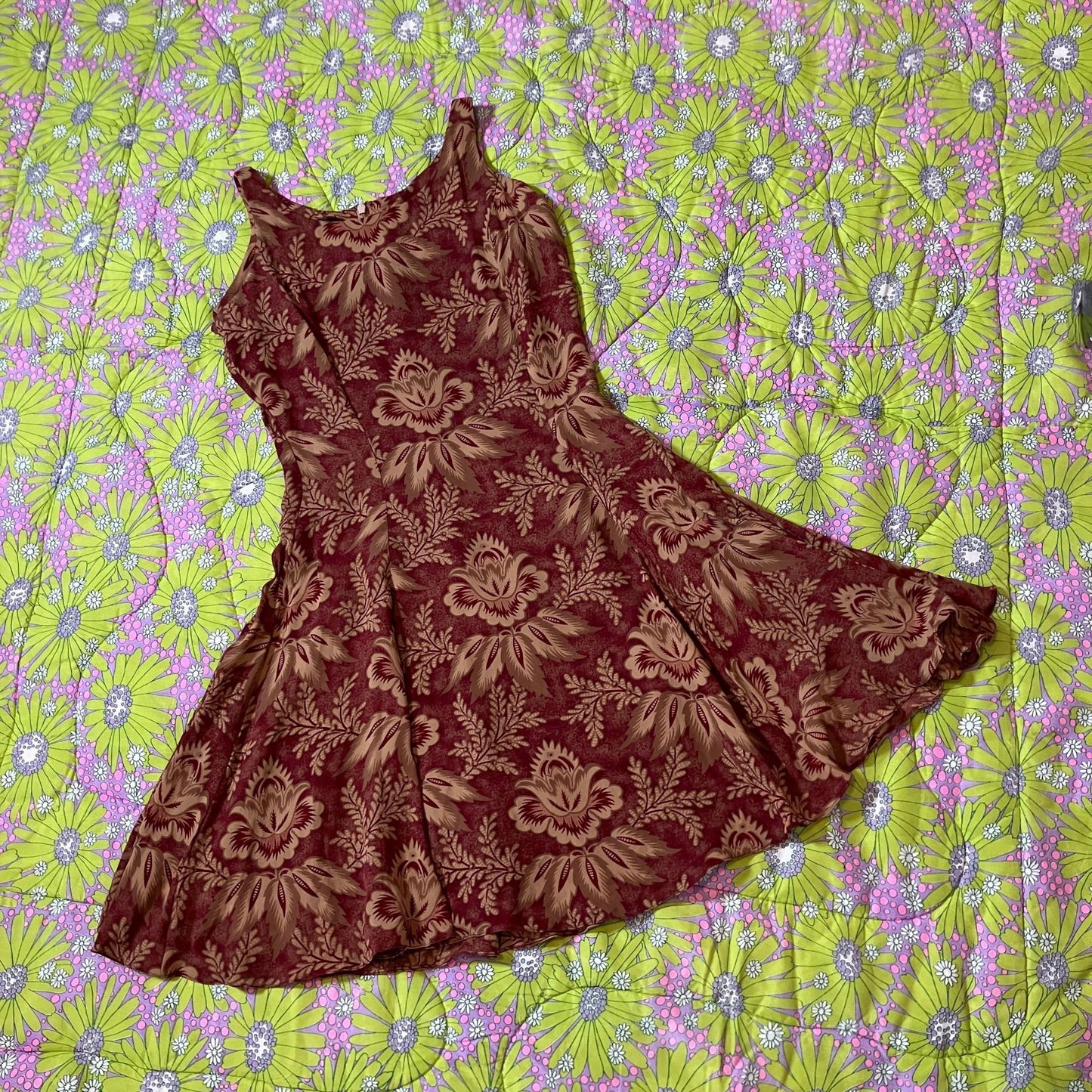 Vintage 90s dress silk skater short |S-M| dark floral Adrienne Vittadini fairy cottage