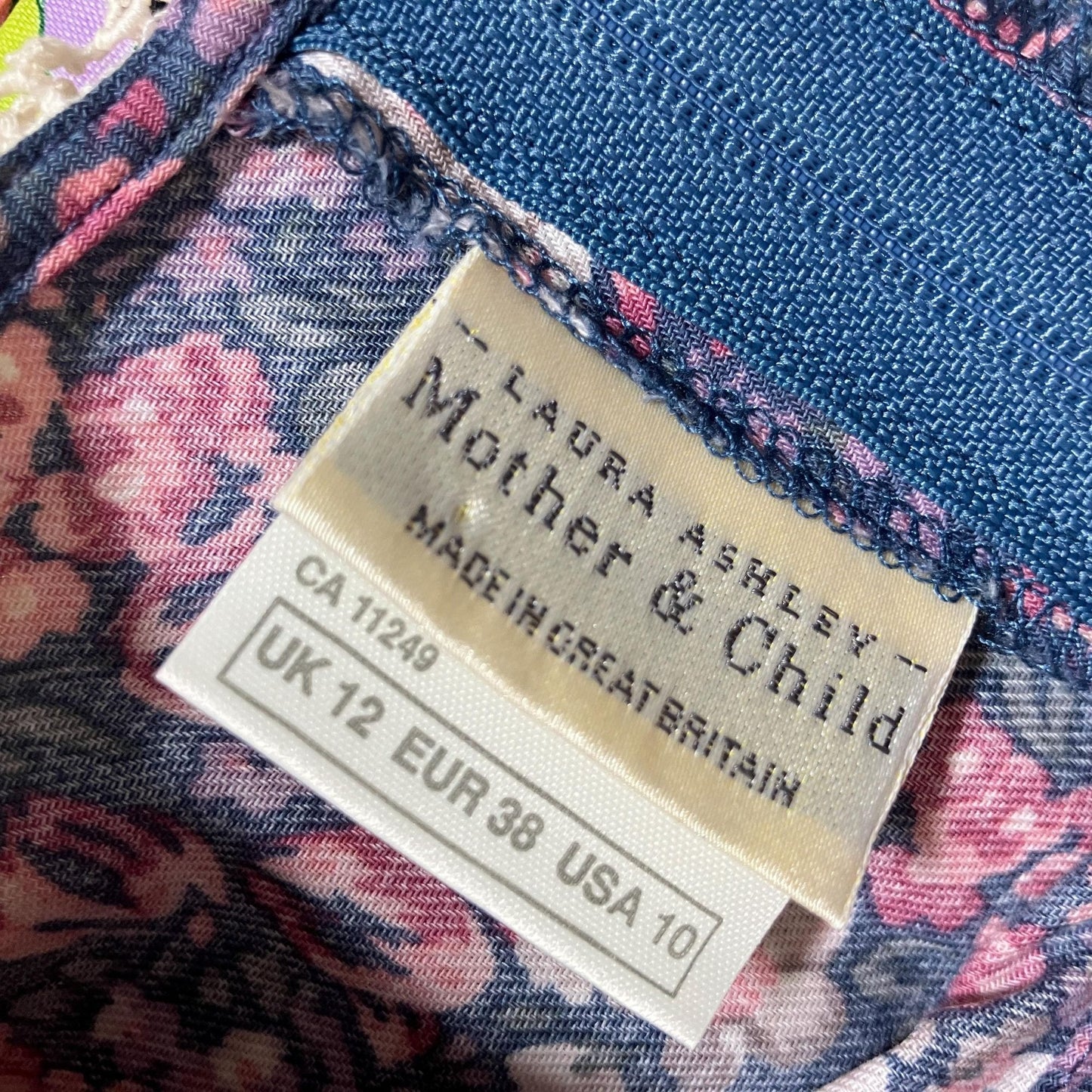 Laura Ashley 80s vintage dress slate blue |M-L| cottage prairie puff floral pink cream purple sleeve cottage western Great Britain cotton