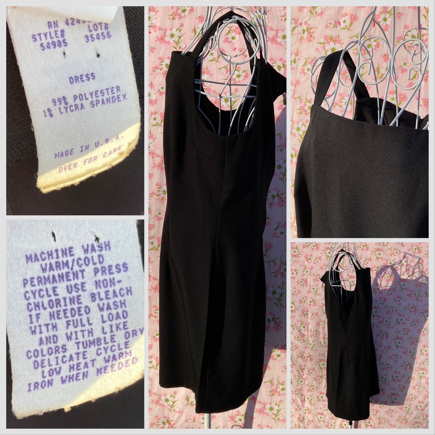 vintage dress 90s | S-M | black minimal 1990s square neck