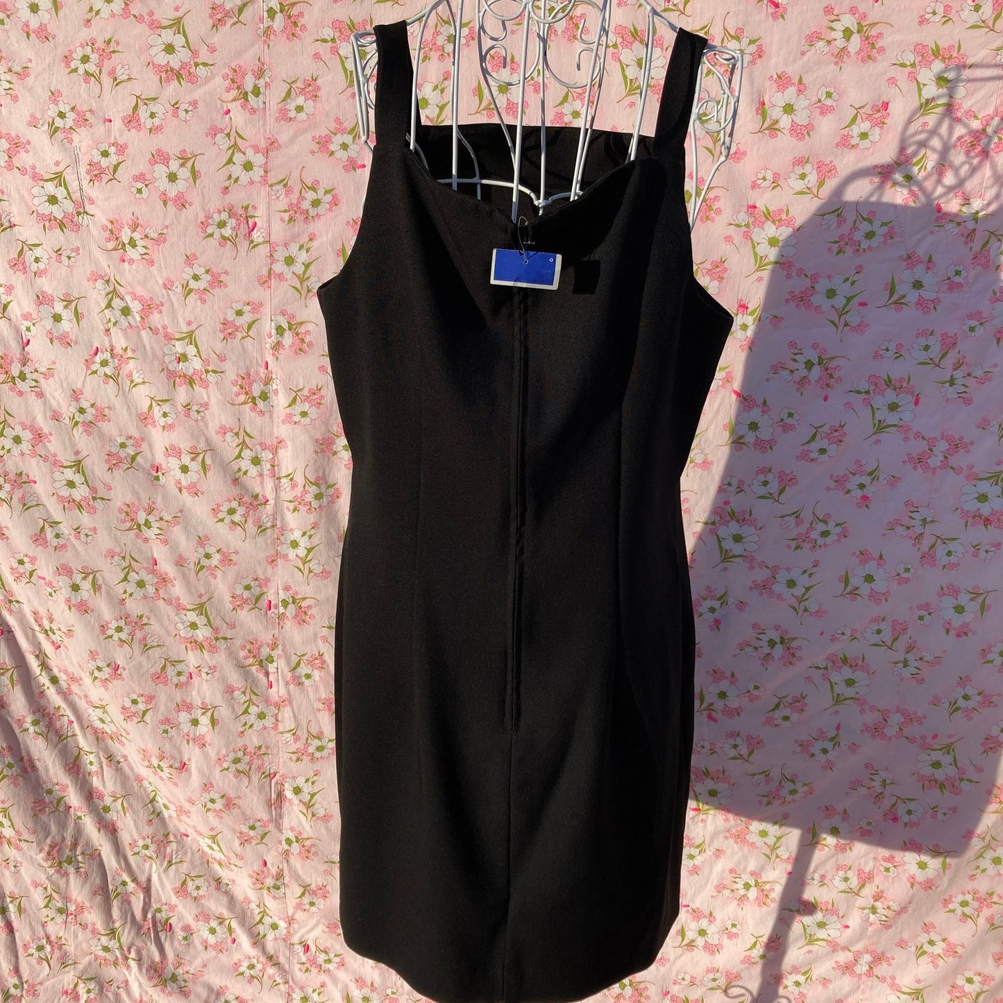vintage dress 90s | S-M | black minimal 1990s square neck