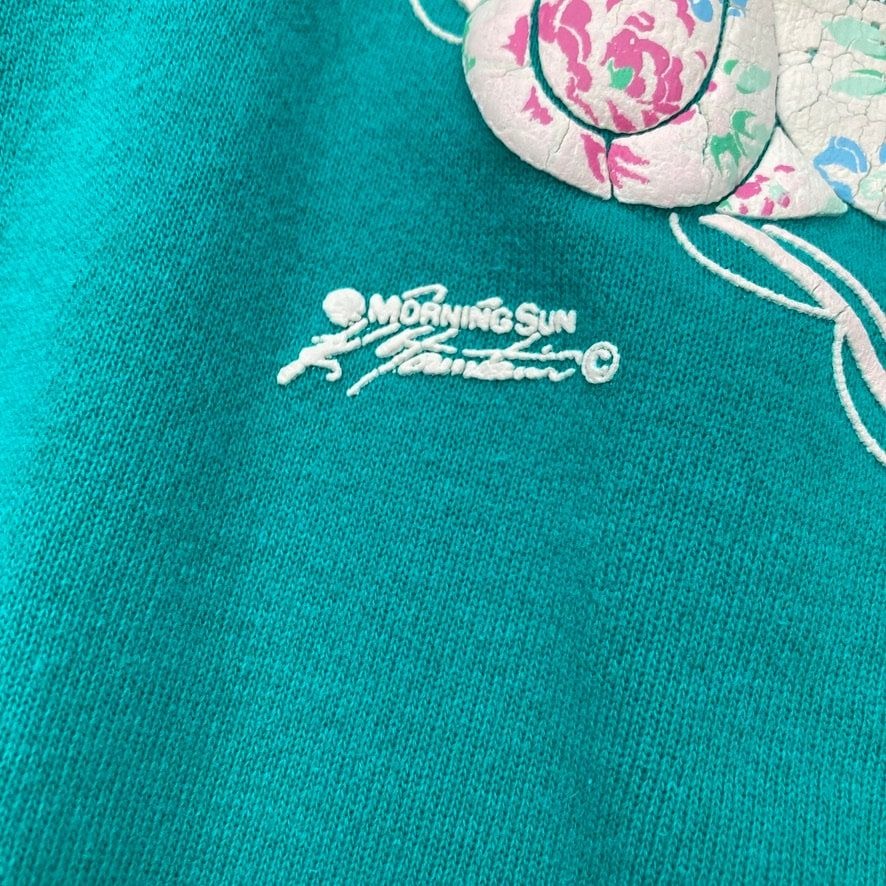 Vintage grandma 90s sweatshirt teddy bear pink teal | S - M | soft 1990s Morning Sun puffy paint cute