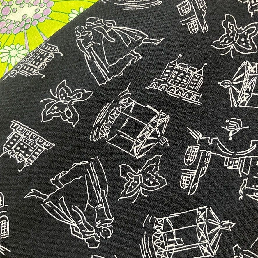 vintage 90s y2k skirt black white novelty print butterfly figural architecture | S-M | Nine West