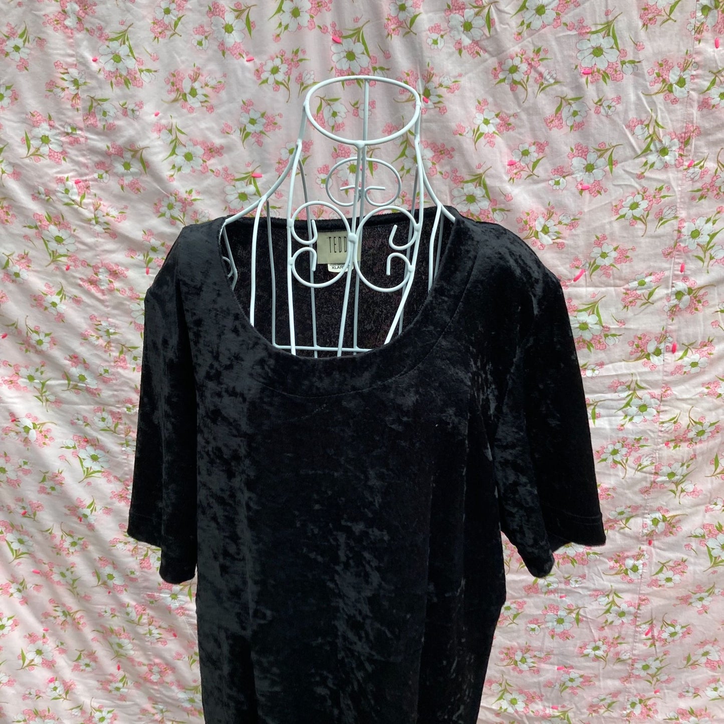 vintage dress black crushed velvet 90s | M-L | minimal 1990s maxi Teddi