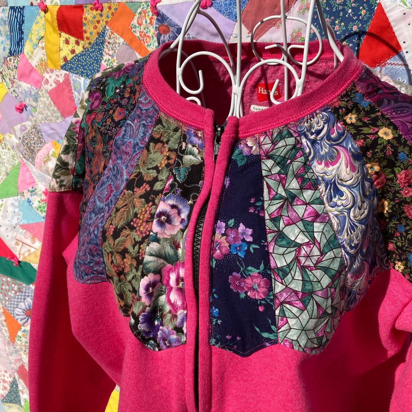 Vintage sweatshirt grandma pink |S-M| cardigan zip up quilt Hanes