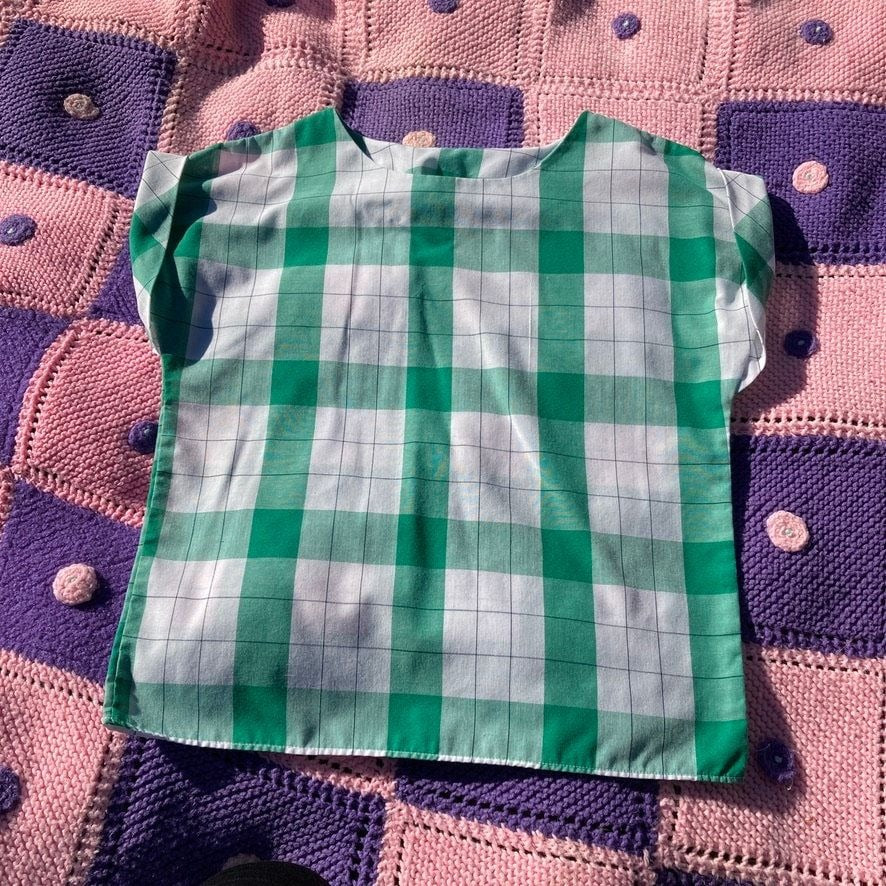 Vintage 90s Wrangler plaid top |S-M| green white 1990s sleeveless cotton top shirt blouse boxy