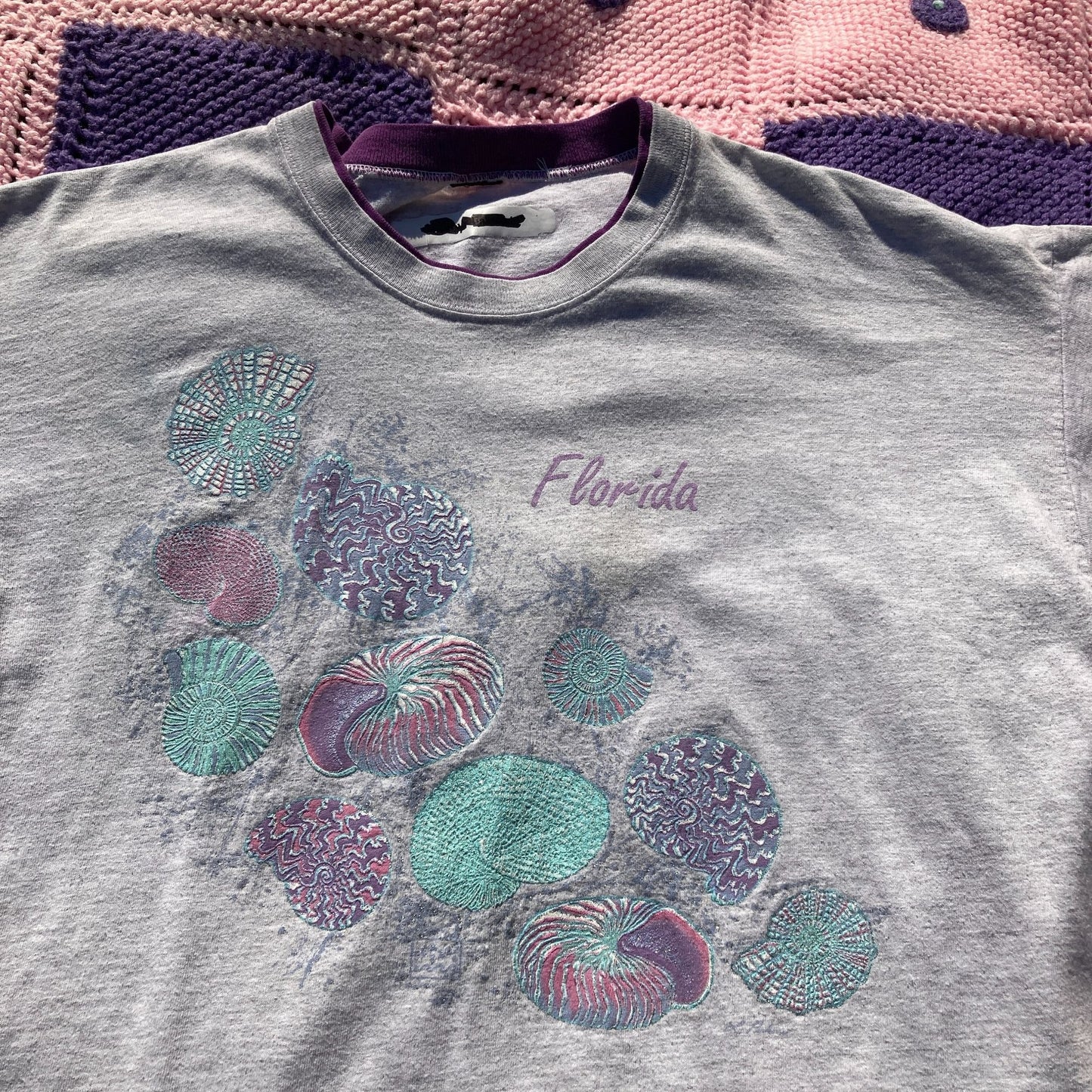 Vintage florida t shirt | M-L | 90s souvenir destination grandma double collar sea shells glitter puffy paint Sea Rags
