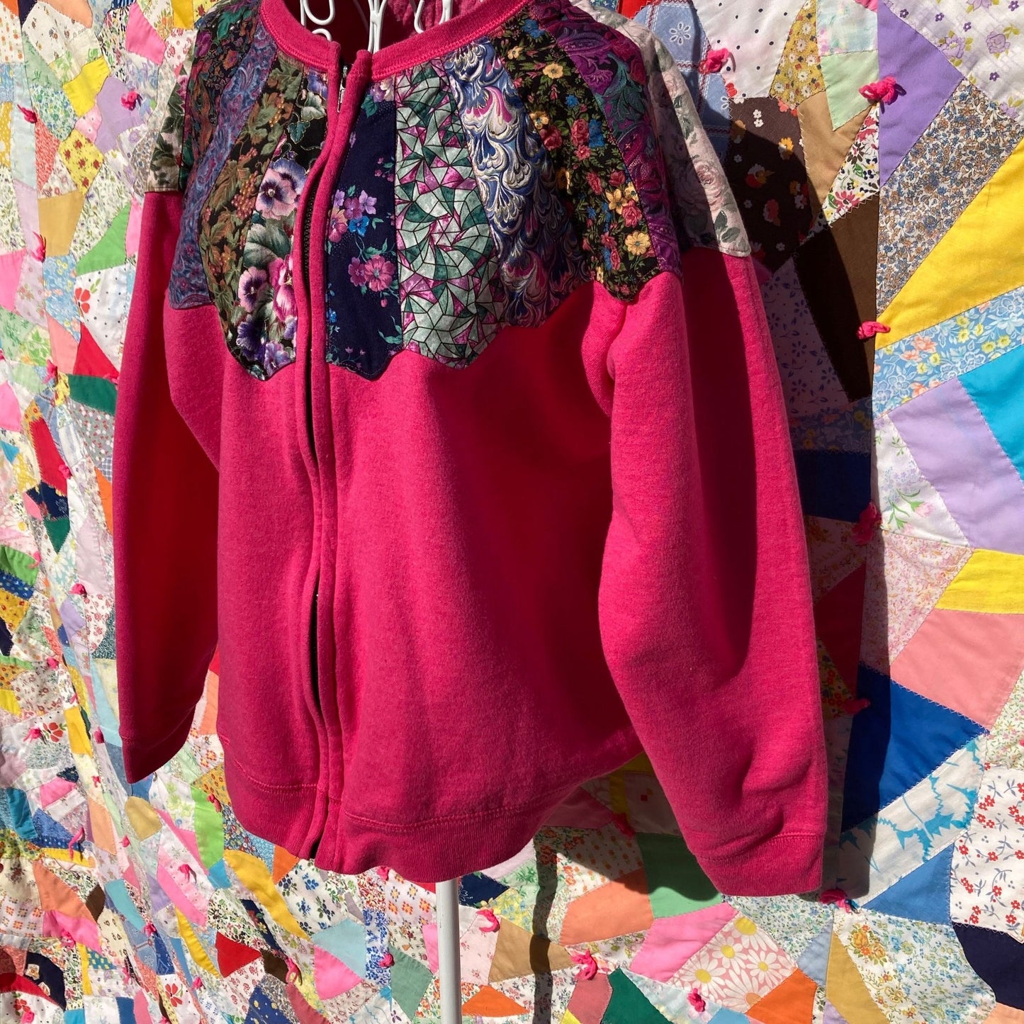 Vintage sweatshirt grandma pink |S-M| cardigan zip up quilt Hanes
