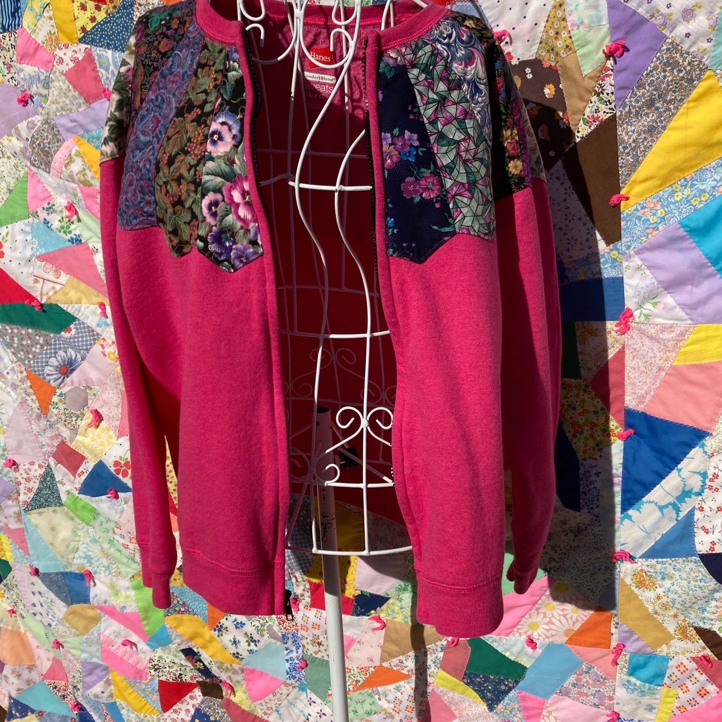 Vintage sweatshirt grandma pink |S-M| cardigan zip up quilt Hanes