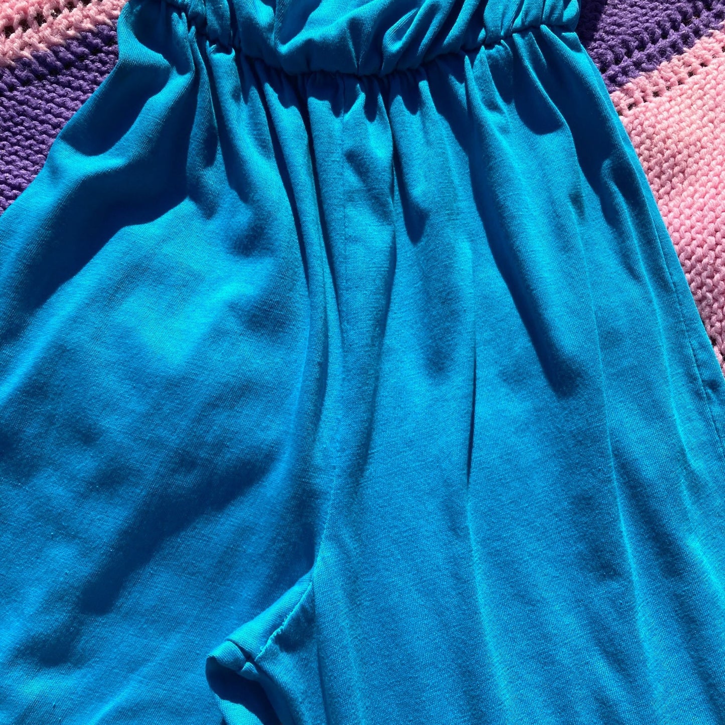 vintage teal romper 70s | XXS-XS | 1970s playsuit sleeveless ruffle