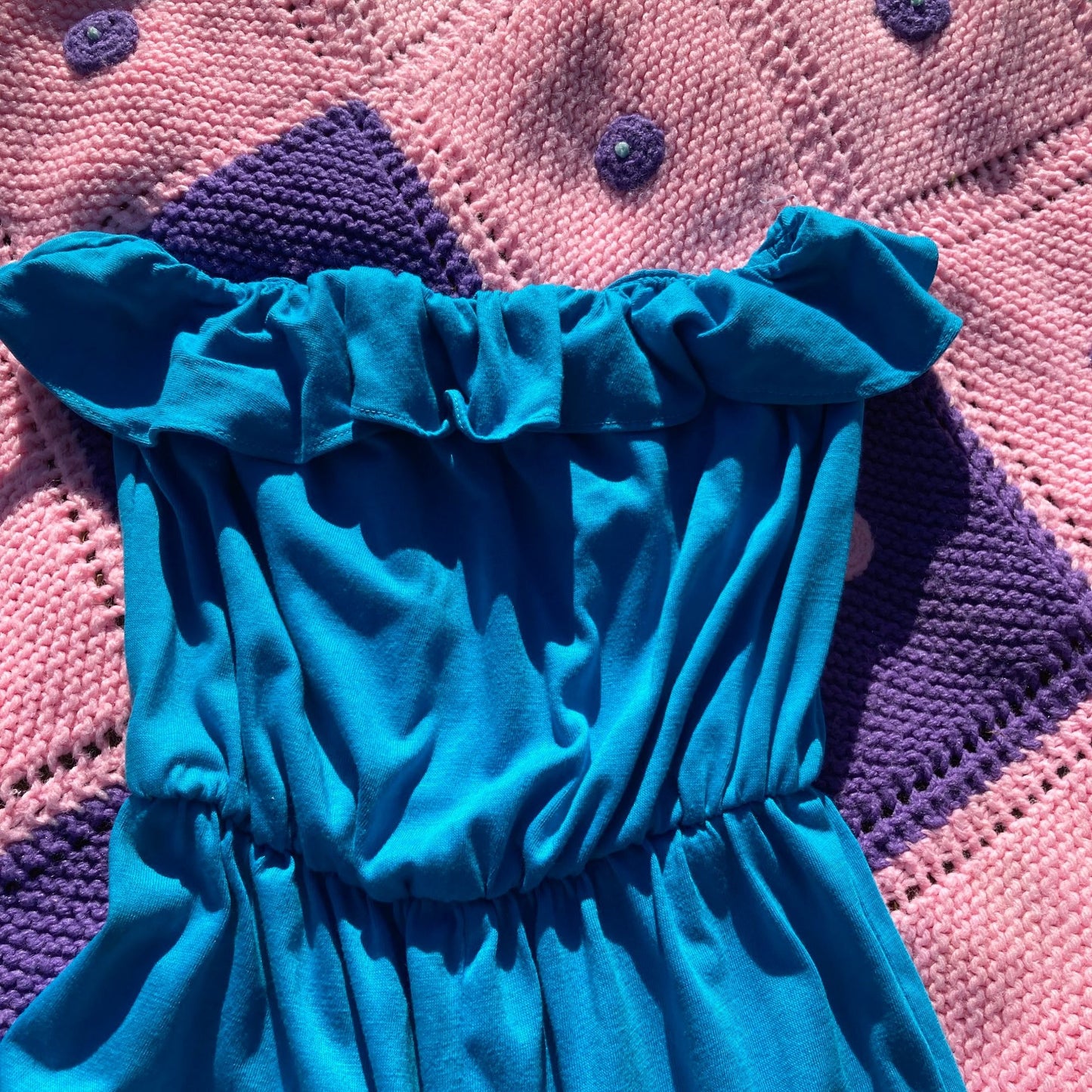 vintage teal romper 70s | XXS-XS | 1970s playsuit sleeveless ruffle