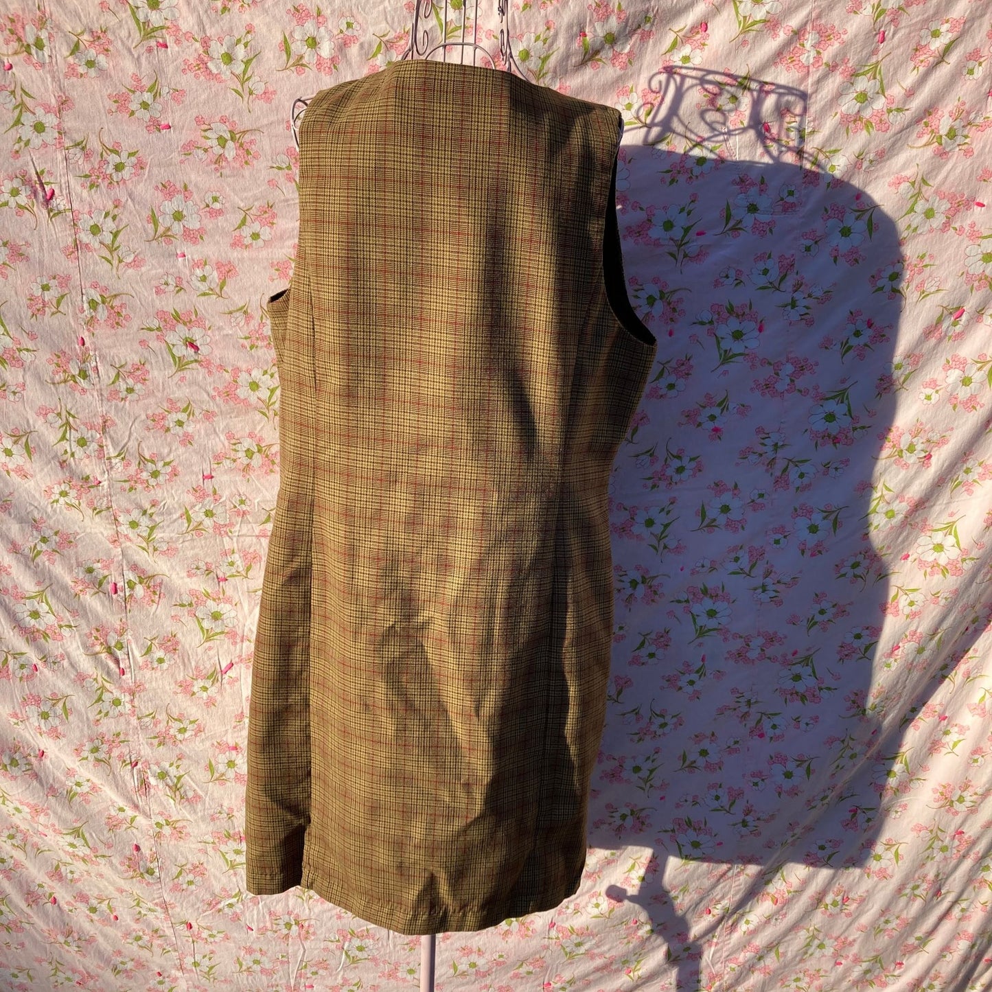 vintage plaid dress 90s | S-M | jumper cottage brown black beige academic 1990s Karen Scott
