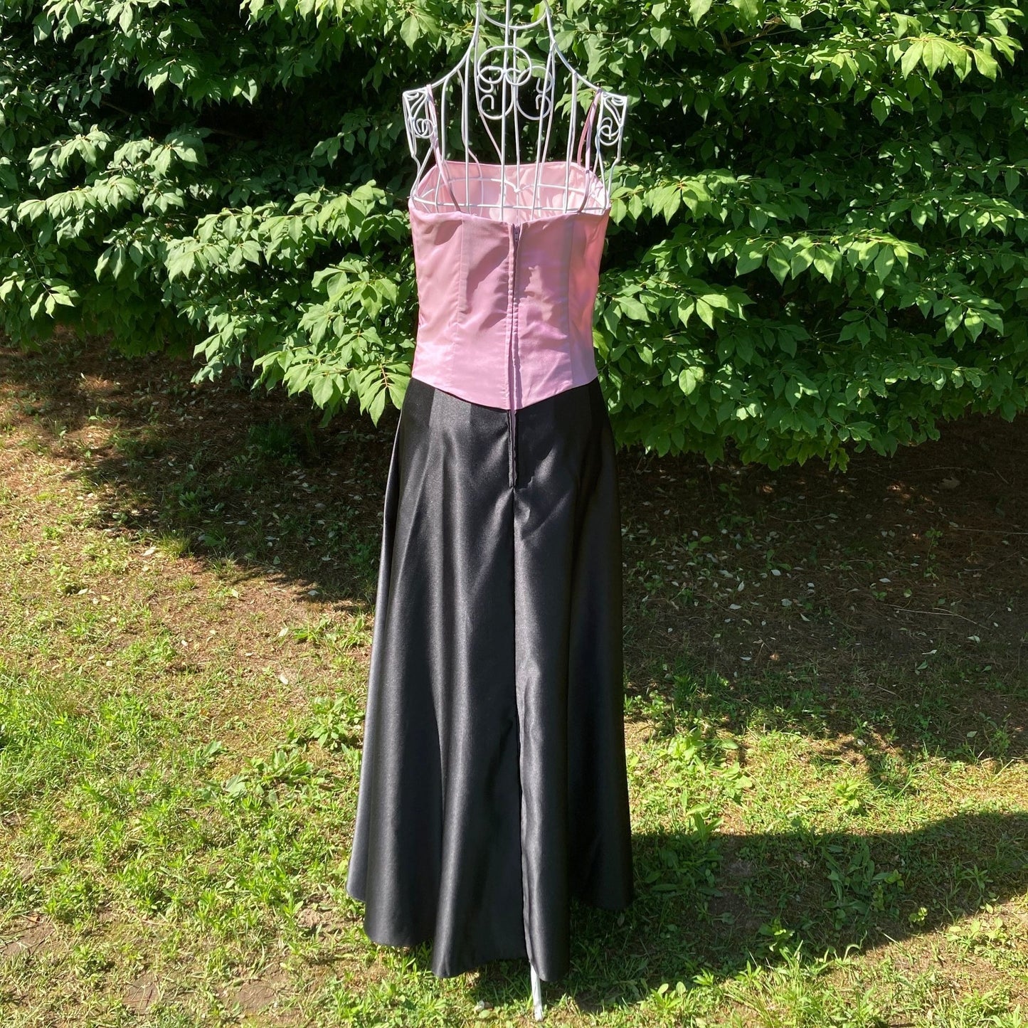 90s Y2K formal dress prom pink black |XS-S|made in usa spaghetti straps beaded Cici USA princess