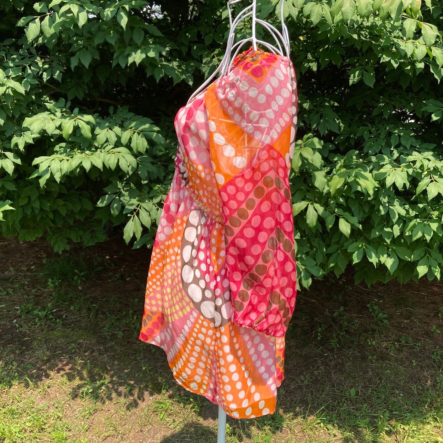 vintage Y2K blouse |S - M| sheer pink white orange Milly New York polka dot boho