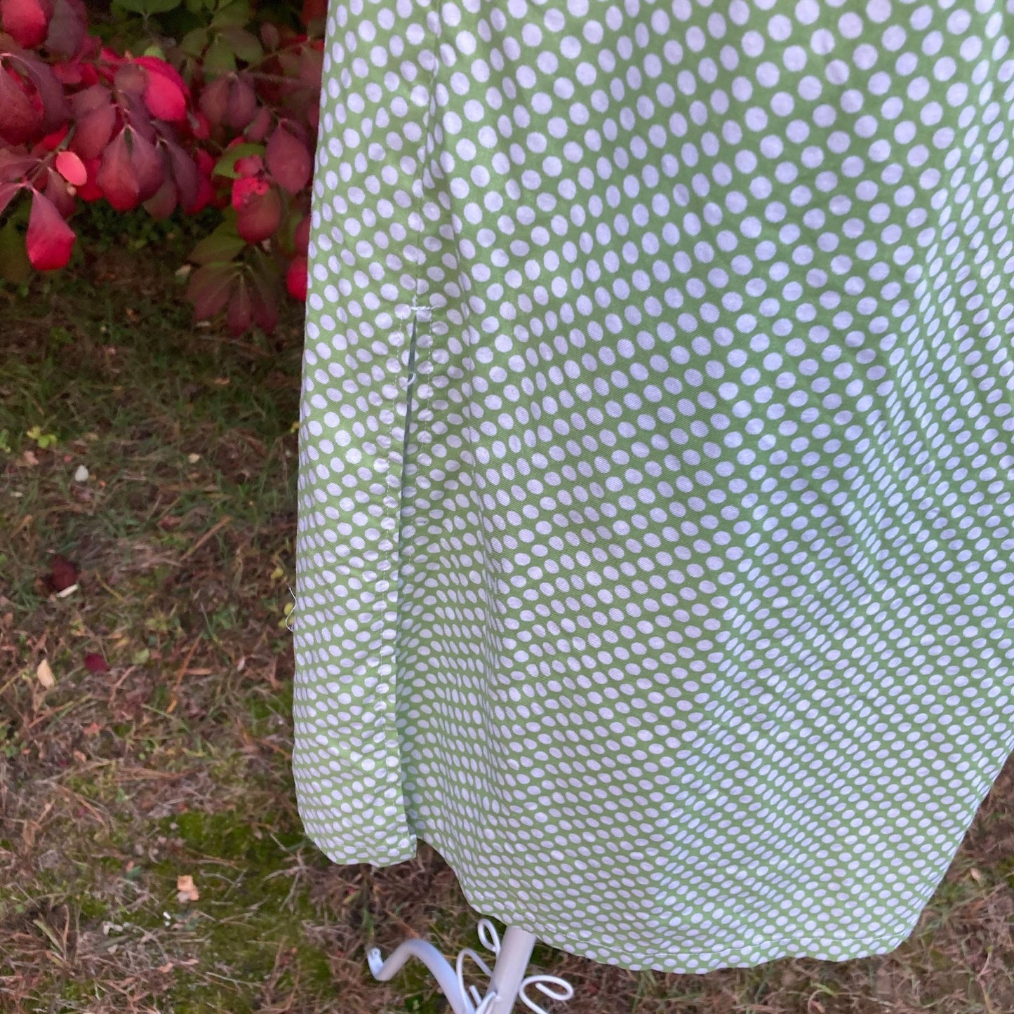 vintage house dress tunic 60s green purple white polka dot sleeveless
