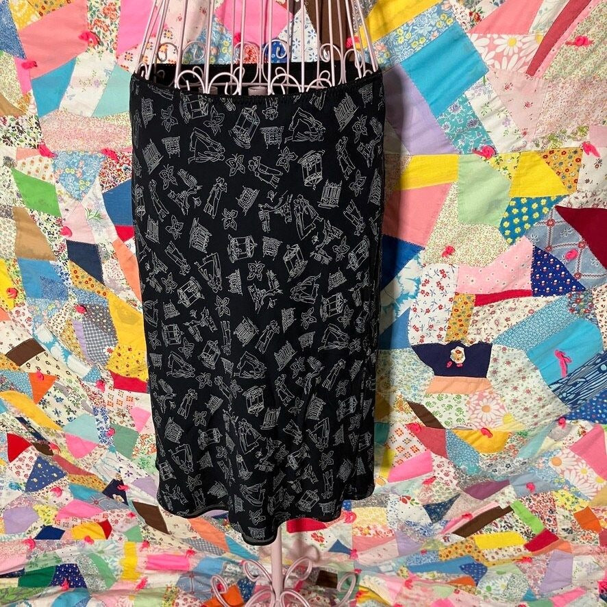 vintage 90s y2k skirt black white novelty print butterfly figural architecture | S-M | Nine West