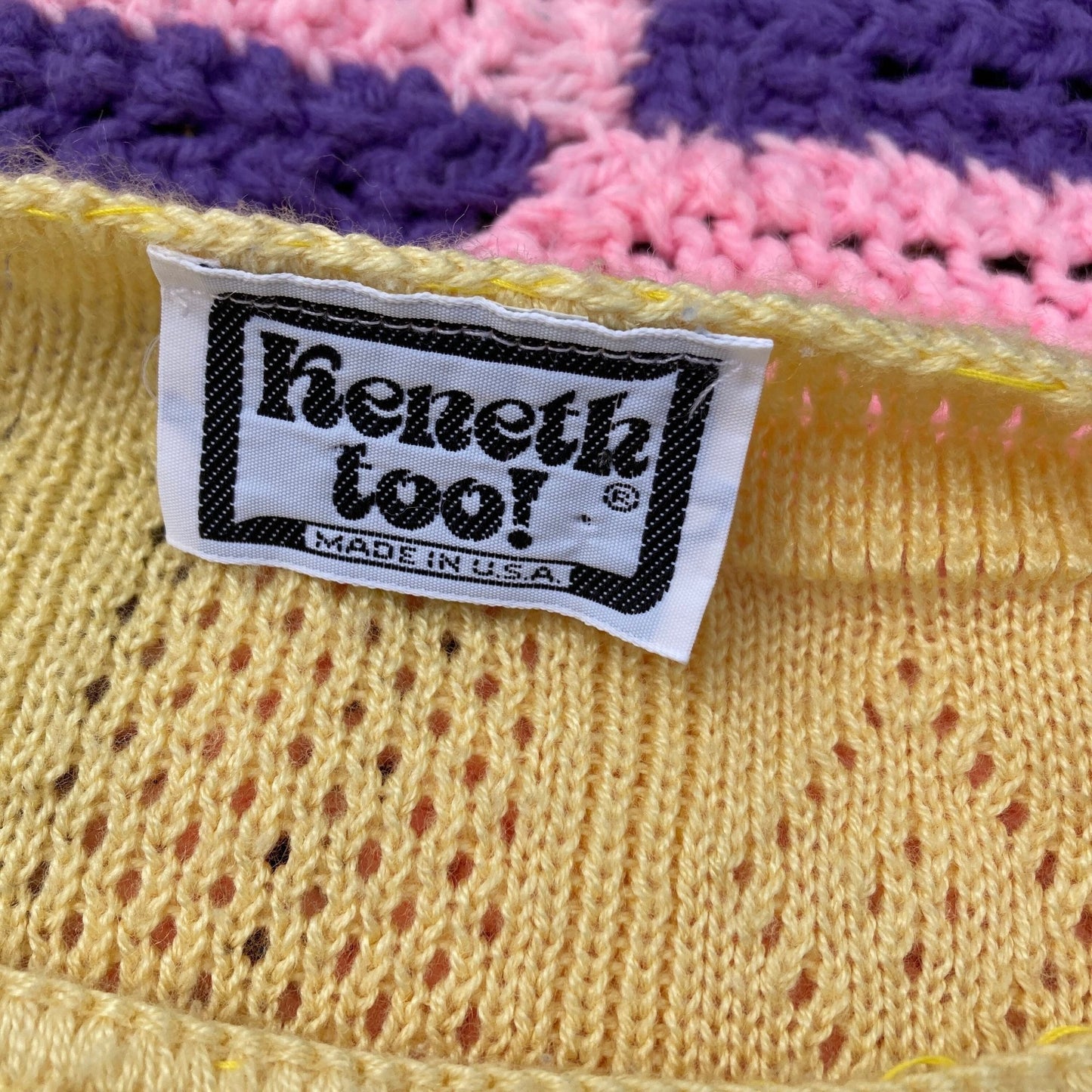 Vintage crochet sweater knit pastel yellow | S - M | soft 70s open work weave Kenneth Too!