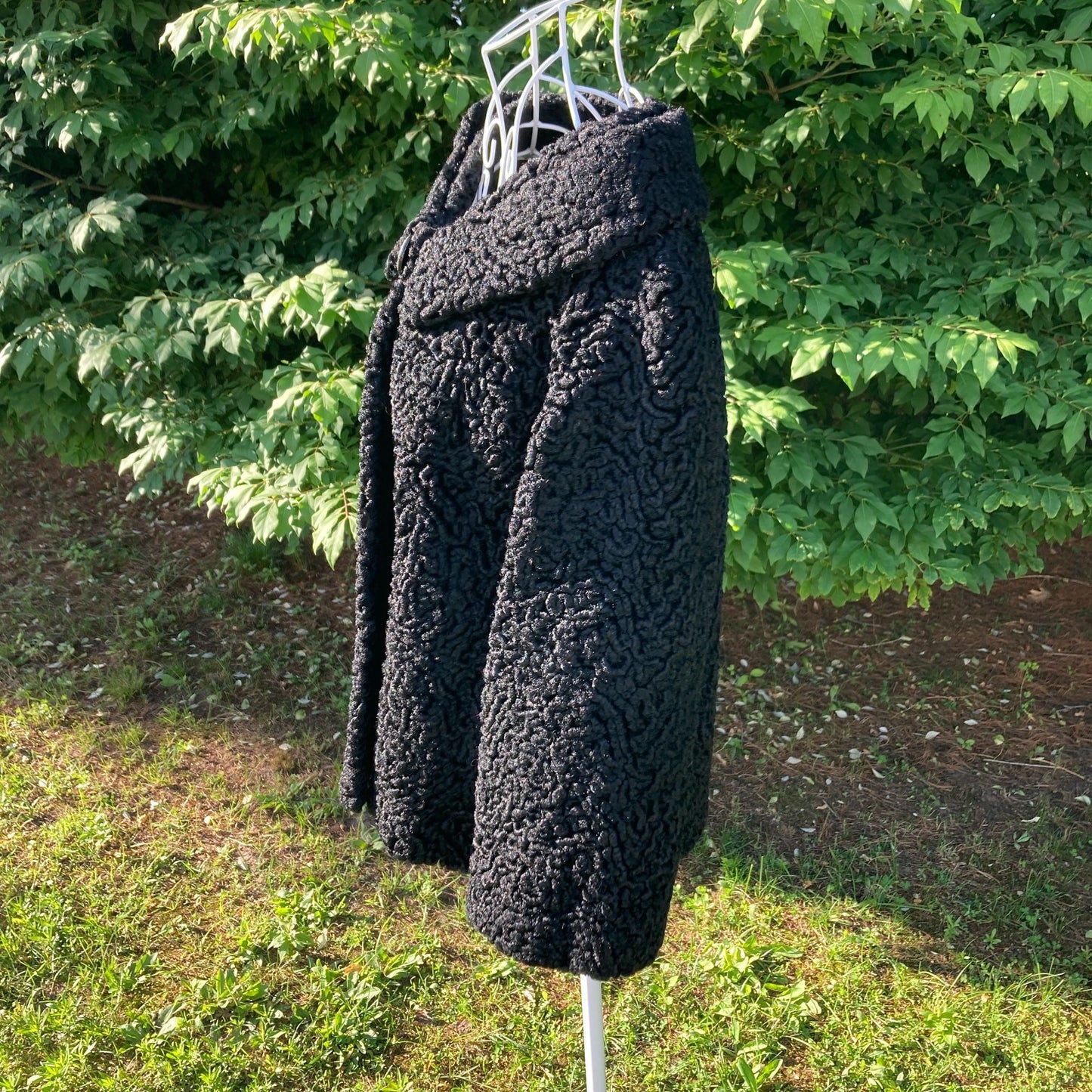 Vintage curly lamb fur coat tan 60s 70s Persian black