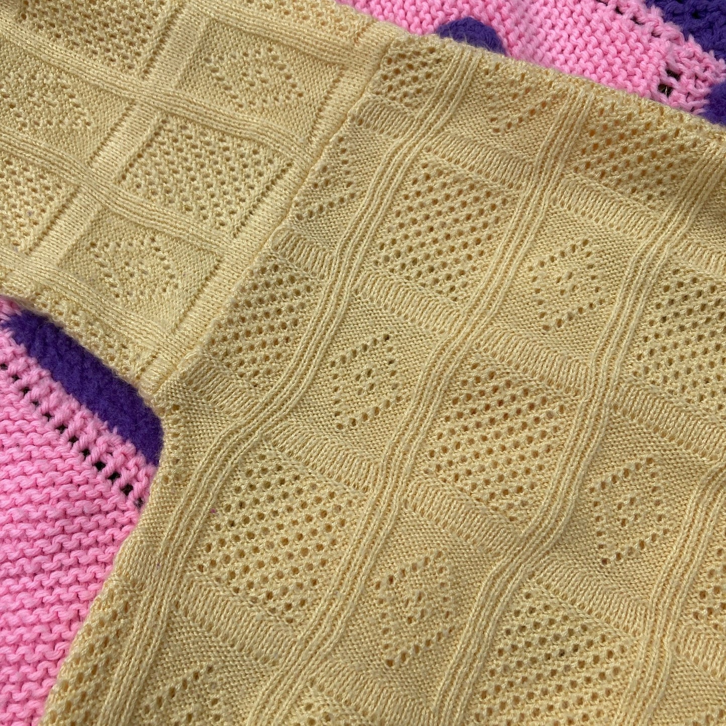 Vintage crochet sweater knit pastel yellow | S - M | soft 70s open work weave Kenneth Too!
