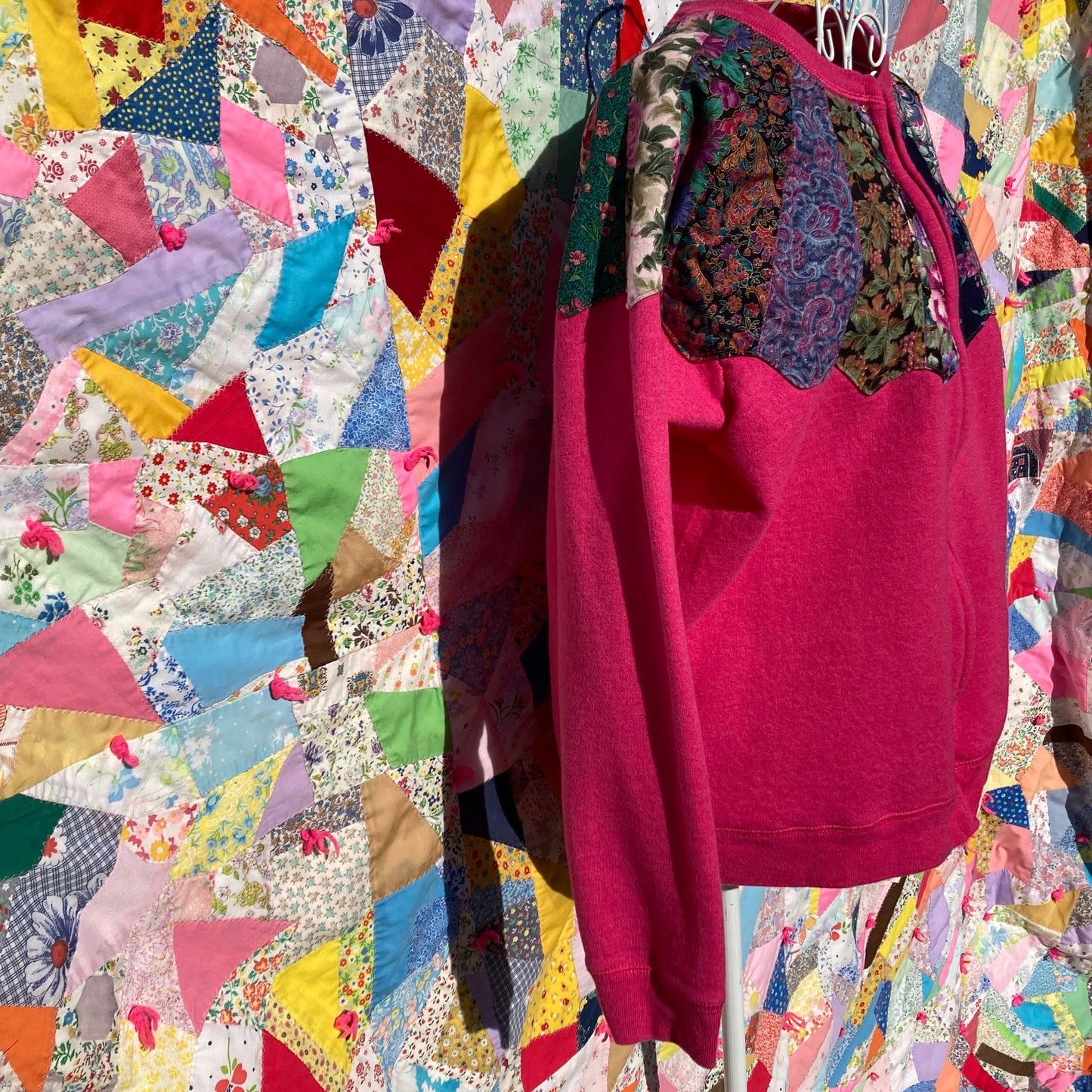 Vintage sweatshirt grandma pink |S-M| cardigan zip up quilt Hanes