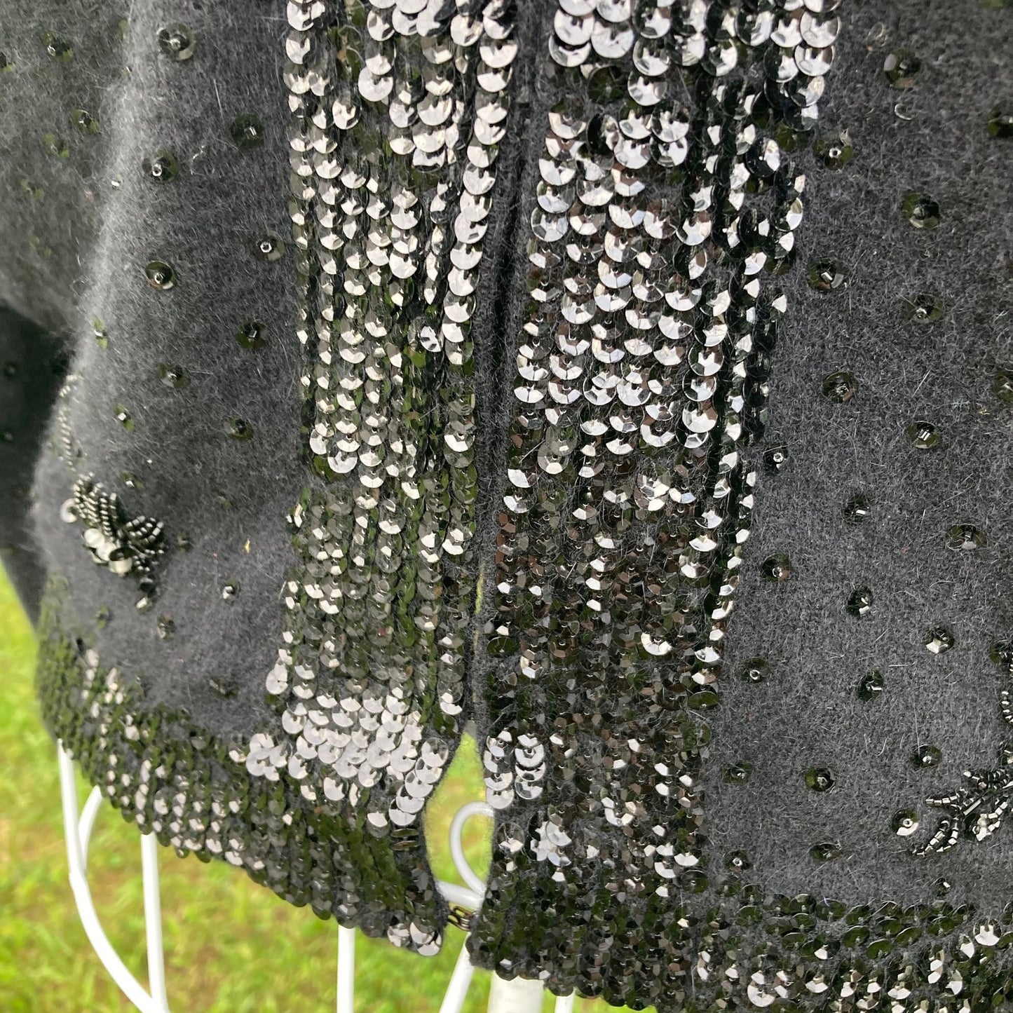 Vintage sweater wool angora black 60s |S-M| elegant sequin beaded cardigan