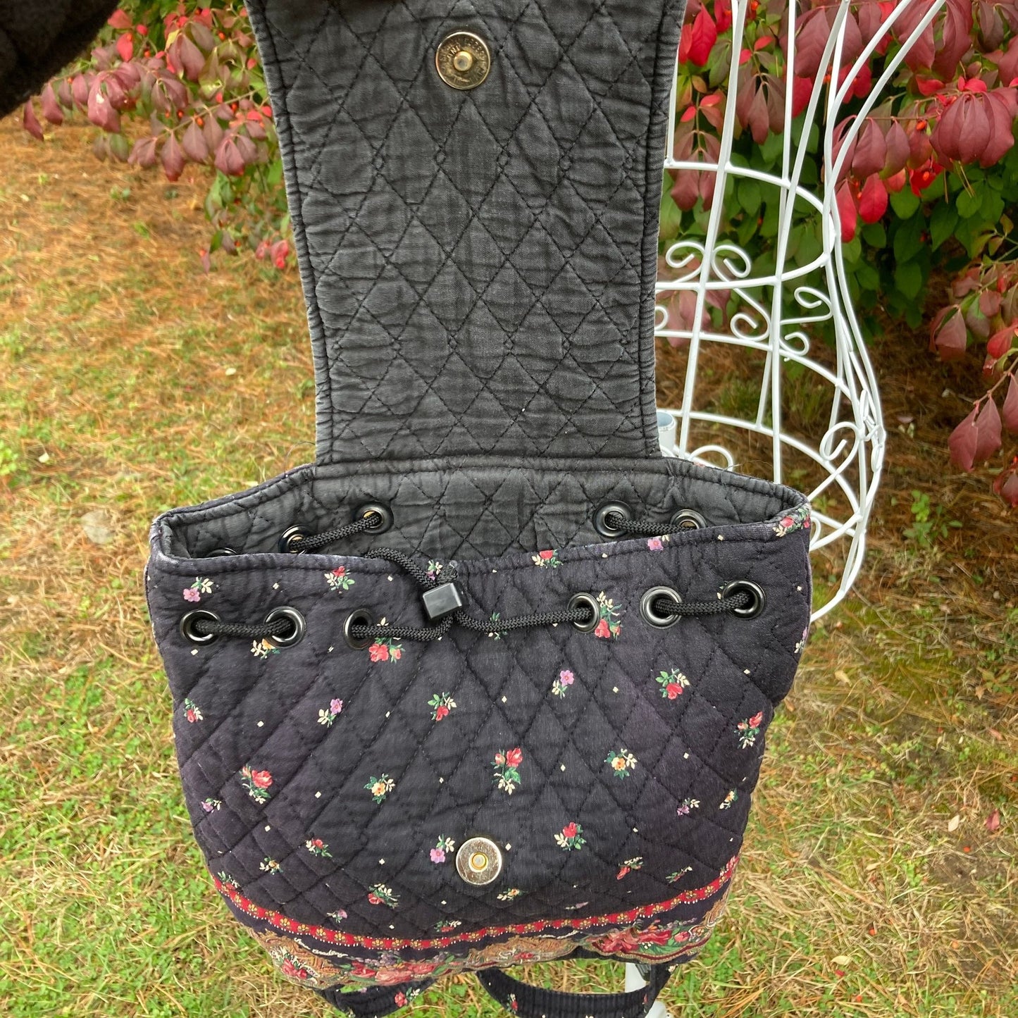 vintage 90s Vera Bradley backpack purse 1990s black red pink roses quilted cotton
