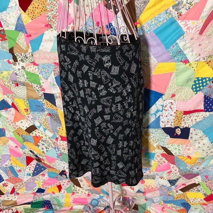 vintage 90s y2k skirt black white novelty print butterfly figural architecture | S-M | Nine West