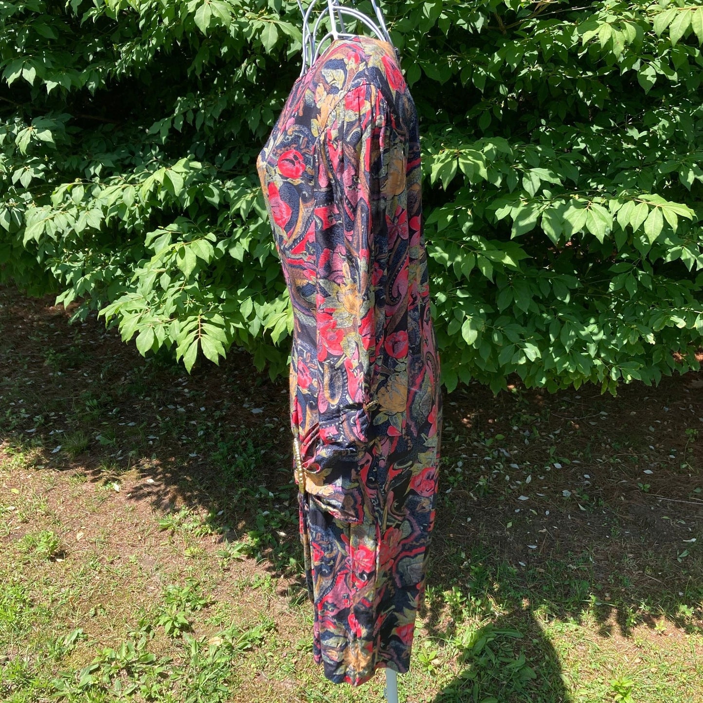vintage 80s dress green red pink paisley floral print | S-M | dark floral How Sweet It Is belted