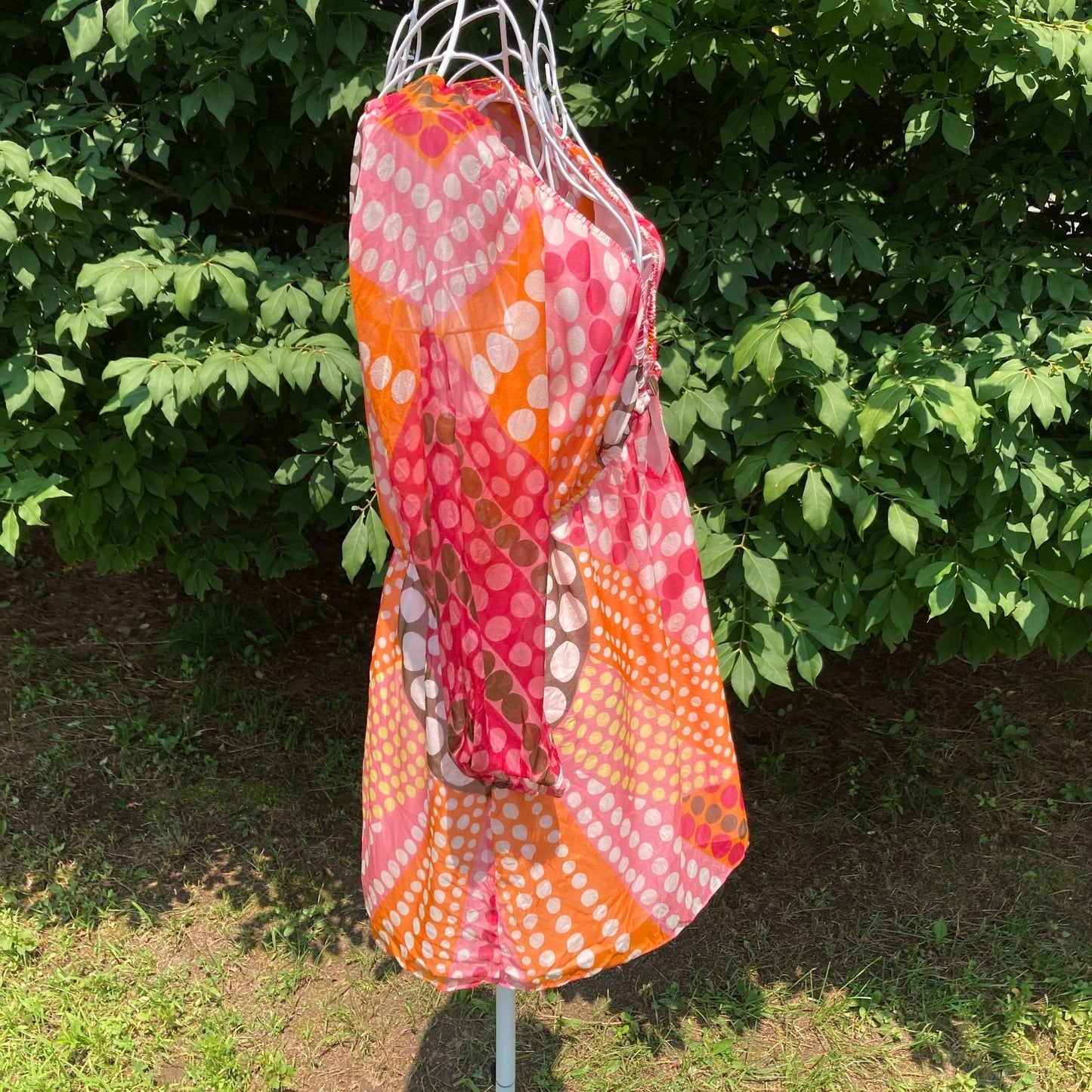 vintage Y2K blouse |S - M| sheer pink white orange Milly New York polka dot boho