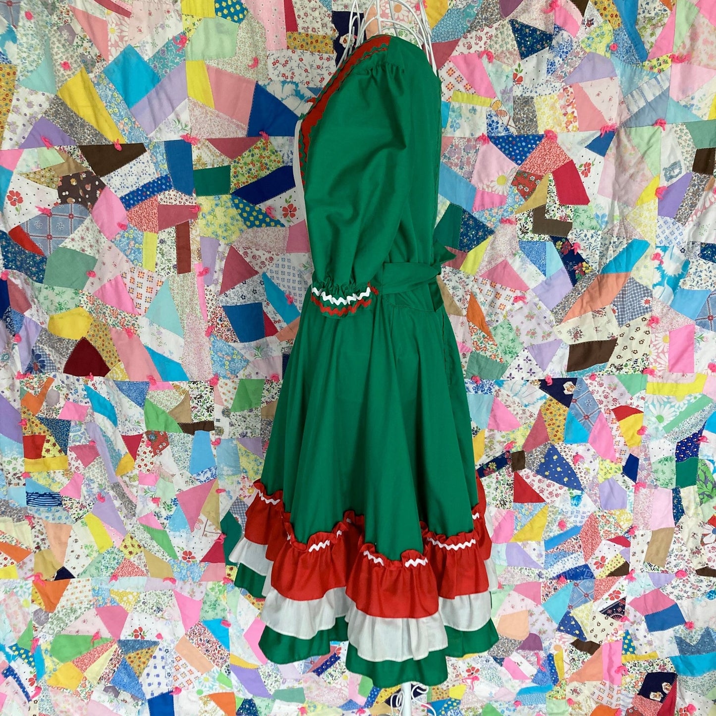 vintage 50s 60s dress red green | S-M | 1950s holiday christmas red green ruffle
