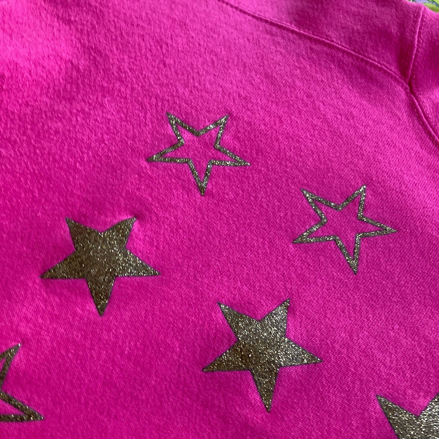 Vintage sweatshirt bright pink star graphic |S-M| cotton gold Tultex glitter