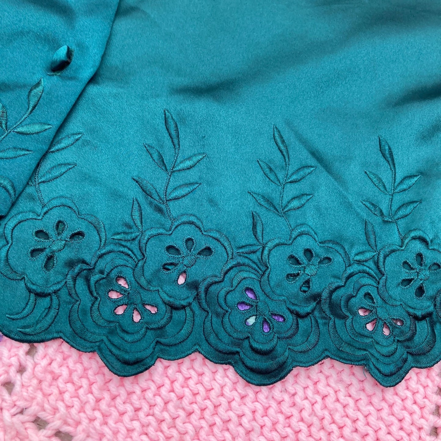 Vintage Victorias Secret gold tag top green short sleeve |M-L| 80s 90s emerald green shirt blouse crop cropped eyelet