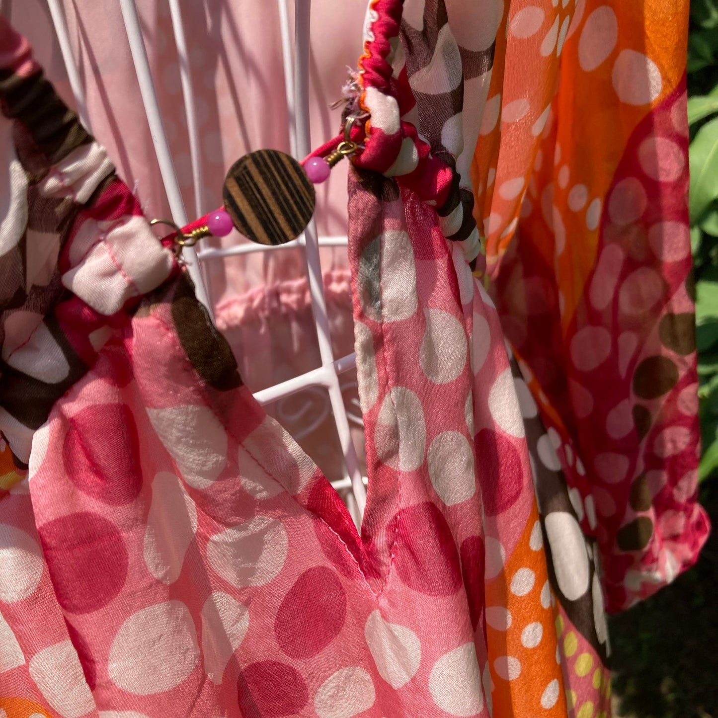 vintage Y2K blouse |S - M| sheer pink white orange Milly New York polka dot boho