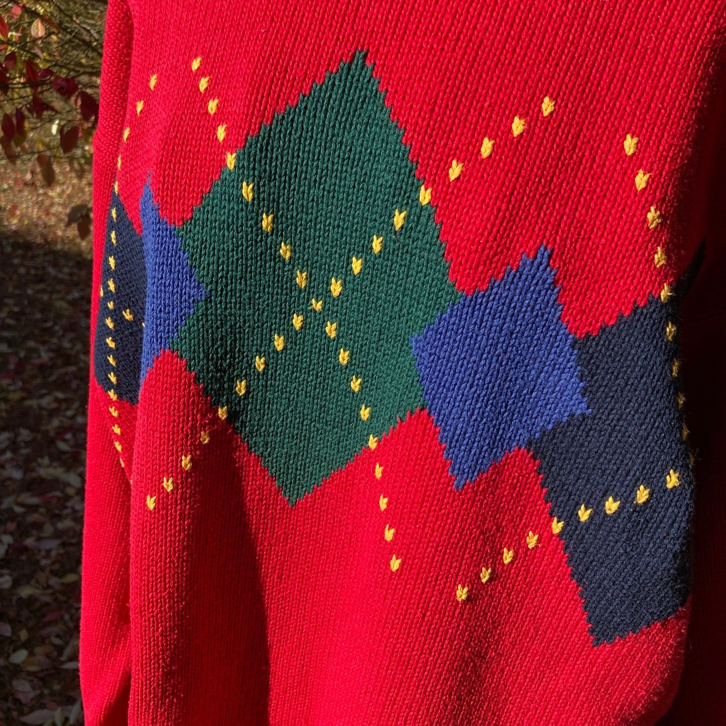 Vintage sweater argyle diamond | S-M |academic 90s 1990s red green blue yellow 100% cotton crew neck Lizsport