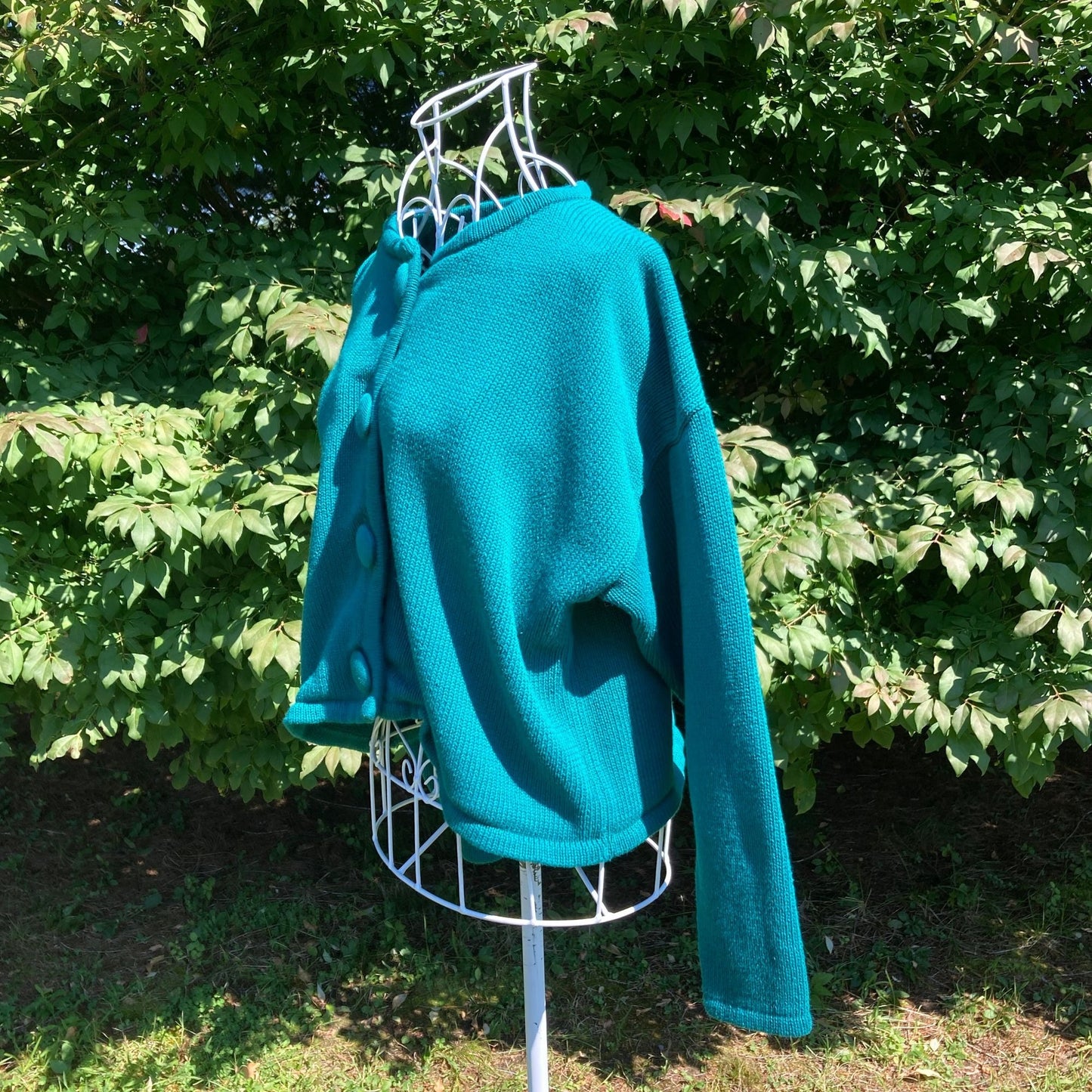 vintage grandma cardigan teal cropped big buttons cotton |S-M| French Connection