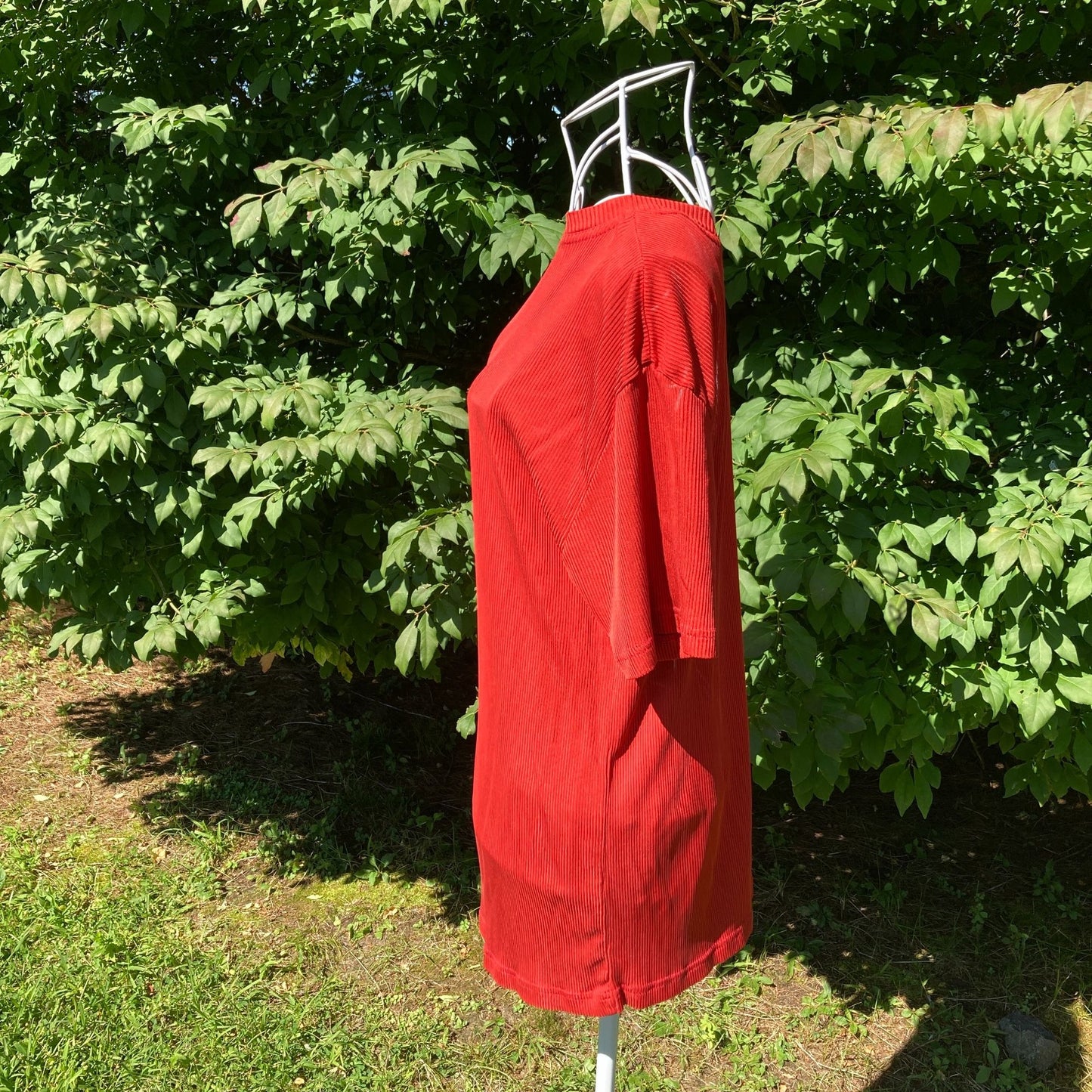 Vintage under shirt | S-L | 90s 1990s rust red orange ribbed crew neck short sleeve sheer