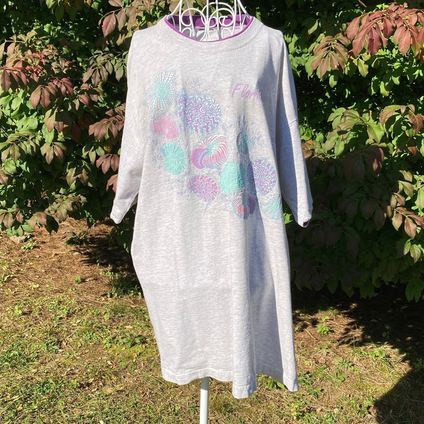 Vintage florida t shirt | M-L | 90s souvenir destination grandma double collar sea shells glitter puffy paint Sea Rags