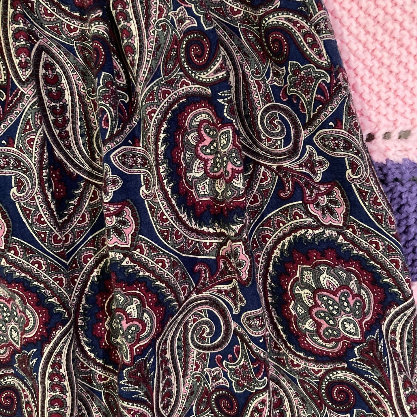 vintage 90s y2k skirt 1990s rayon maroon blue paisley 30-31 in waist