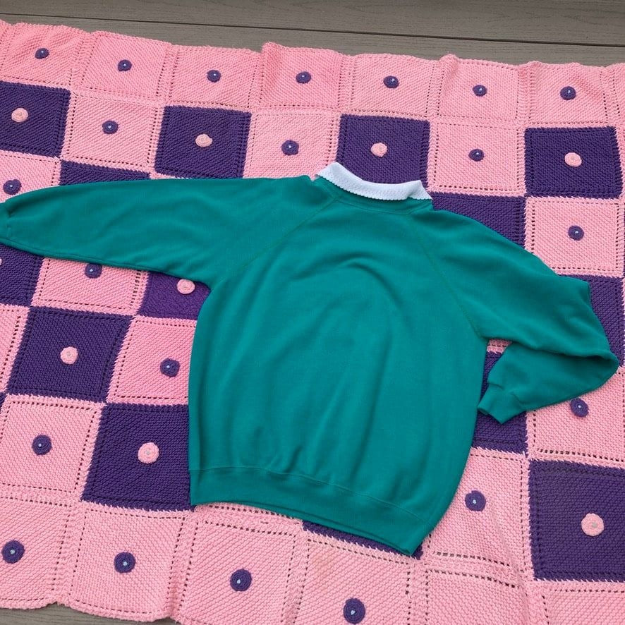 Vintage grandma 90s sweatshirt teddy bear pink teal | S - M | soft 1990s Morning Sun puffy paint cute