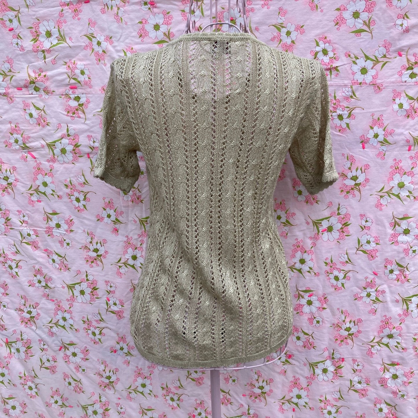 Vintage 90s sweater 1990s open weave tan short sleeve top