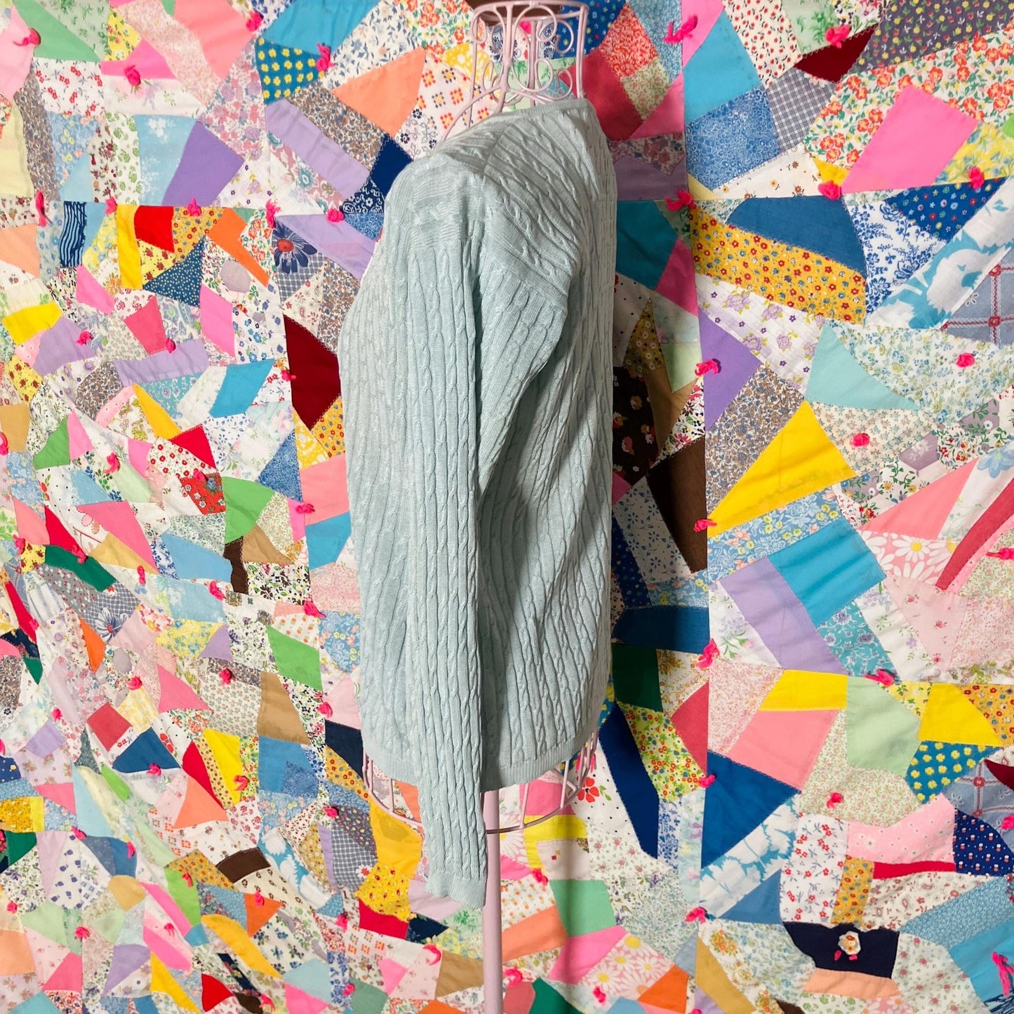 Vintage y2k sweater silk | XS - S | sea foam green v neck cable knit kevo pastel blue green
