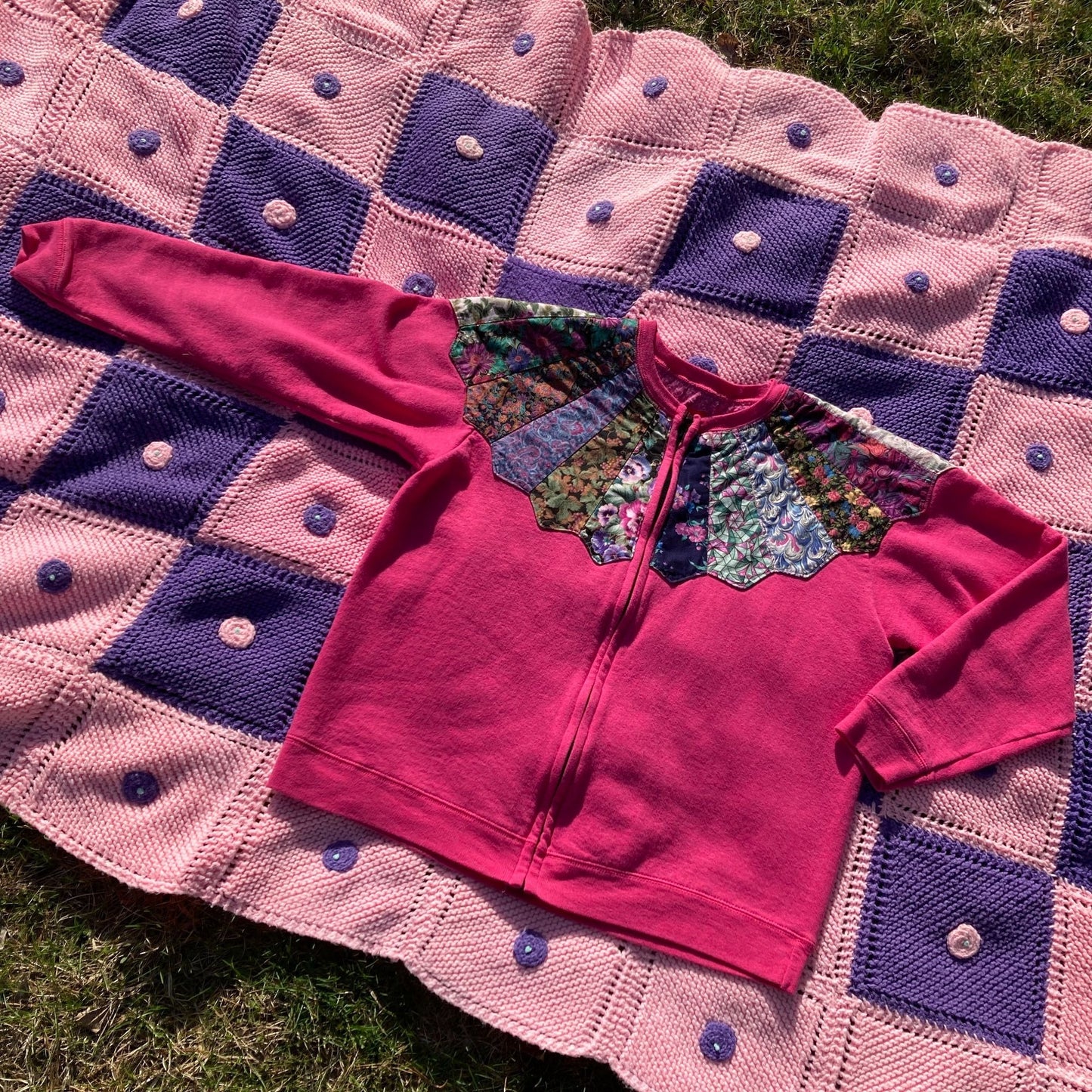 Vintage sweatshirt grandma pink |S-M| cardigan zip up quilt Hanes