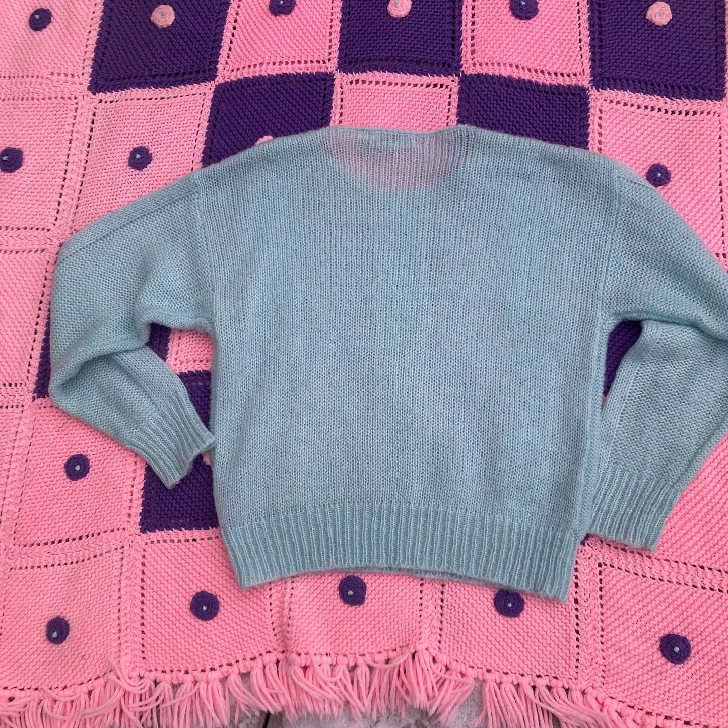 Vintage sweater teal | S-M | 70s ribbon kawaii fairy kei Grand Tier Petites