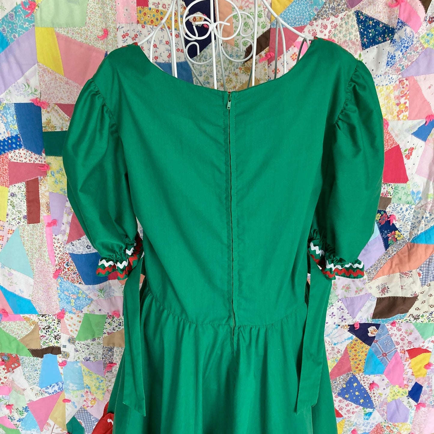 vintage 50s 60s dress red green | S-M | 1950s holiday christmas red green ruffle