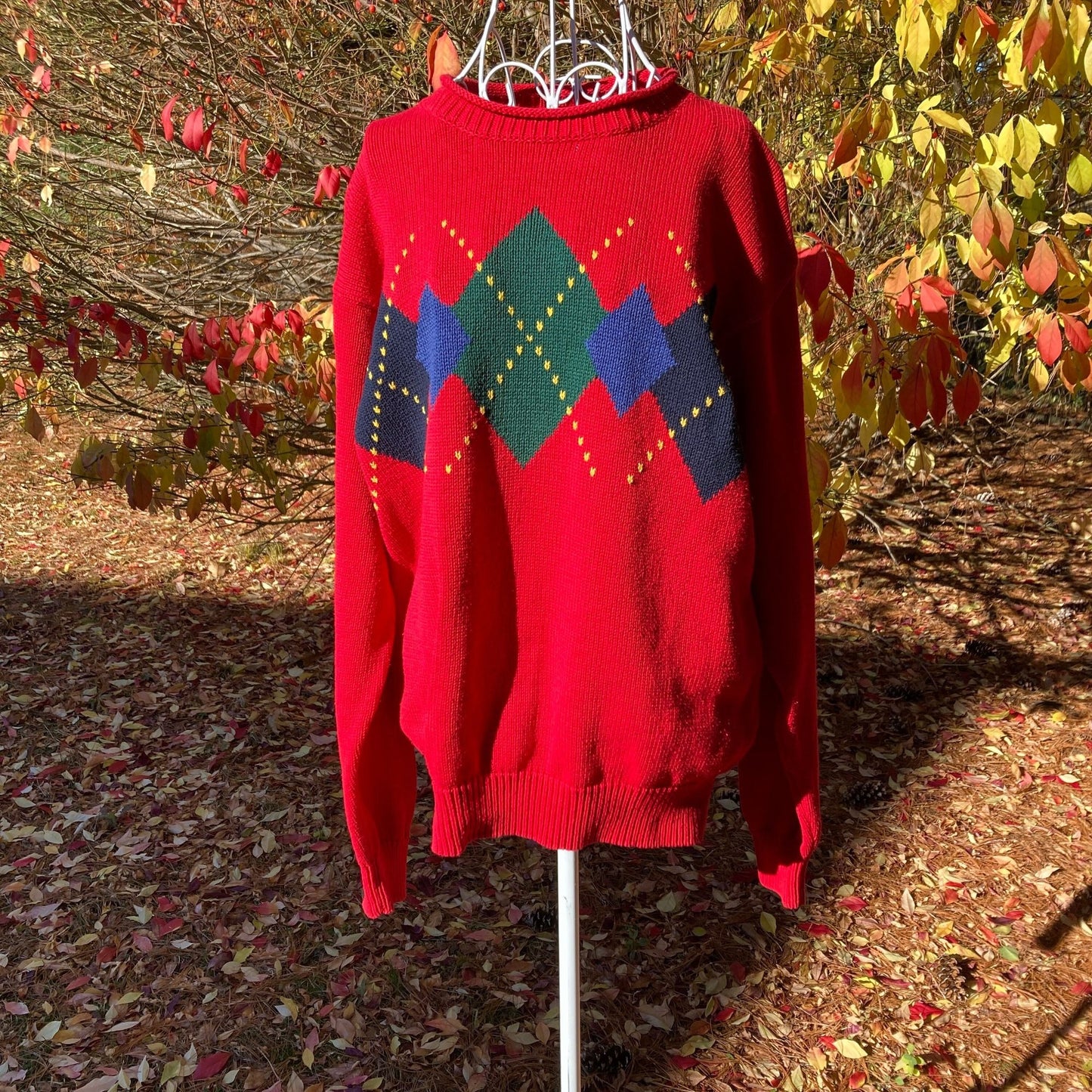 Vintage sweater argyle diamond | S-M |academic 90s 1990s red green blue yellow 100% cotton crew neck Lizsport
