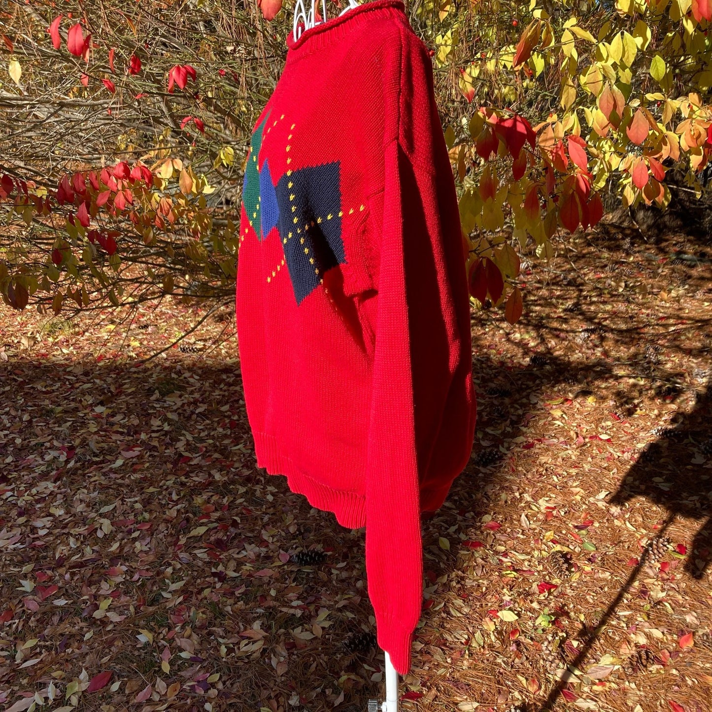 Vintage sweater argyle diamond | S-M |academic 90s 1990s red green blue yellow 100% cotton crew neck Lizsport