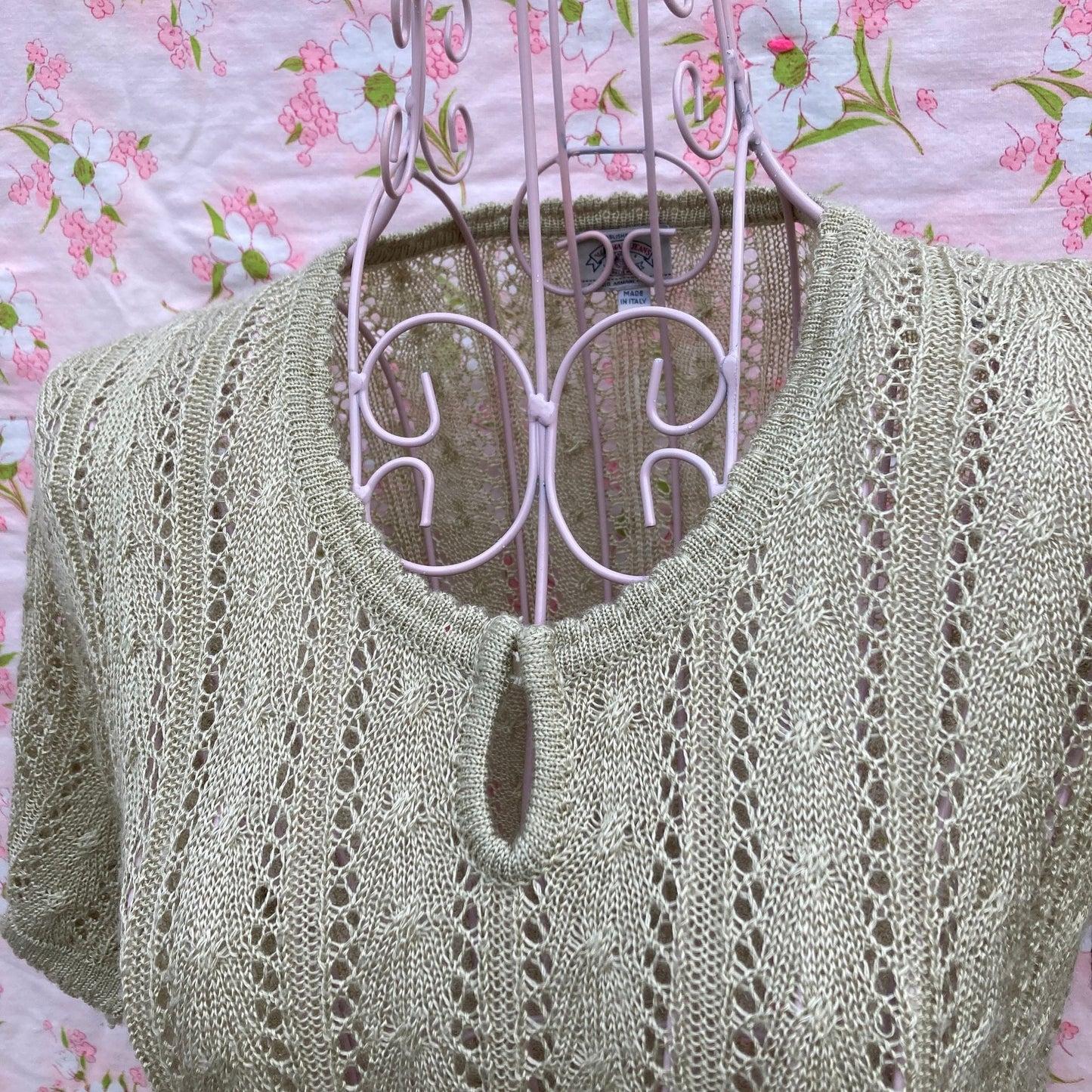 Vintage 90s sweater 1990s open weave tan short sleeve top